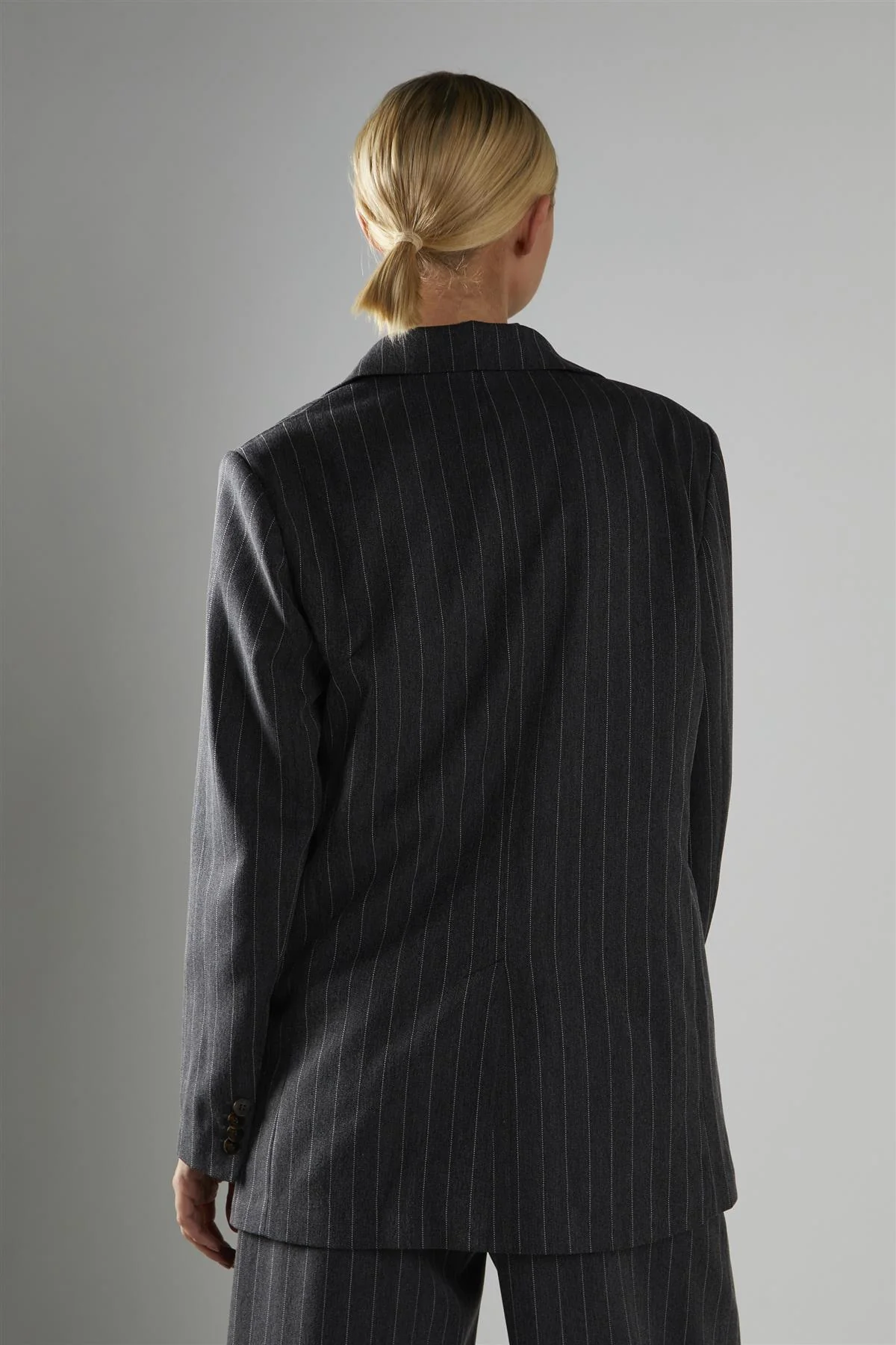 Grey Pinstripe Double Breasted Blazer - Image 2