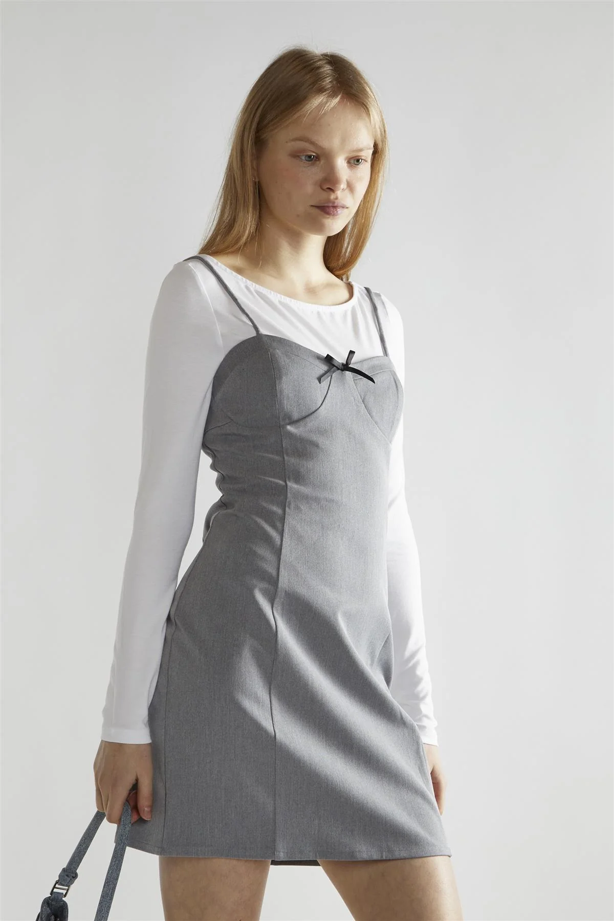 Grey Round-Neck A-Line Mini-Dress - Image 2