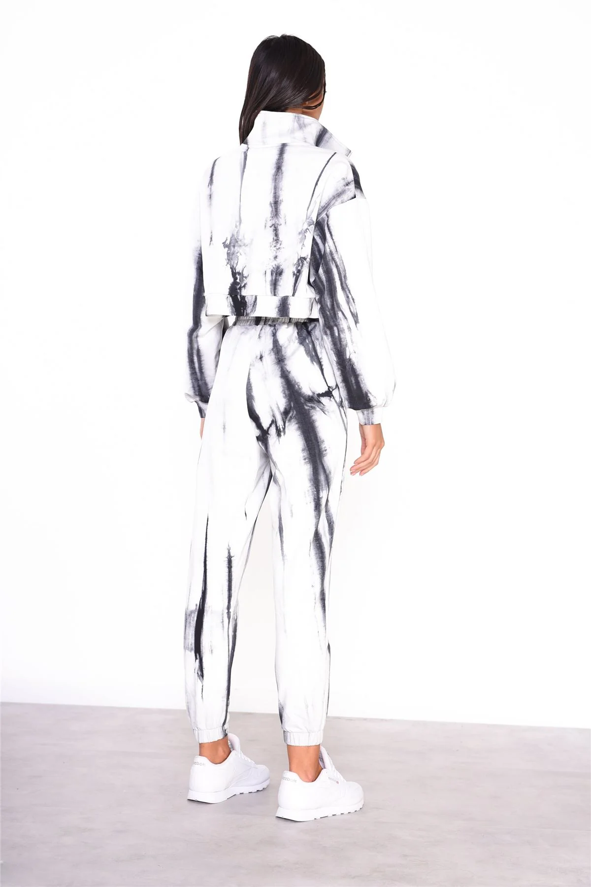 Grey Tie Dye Cropped Zip Loungewear Jumper - Image 3