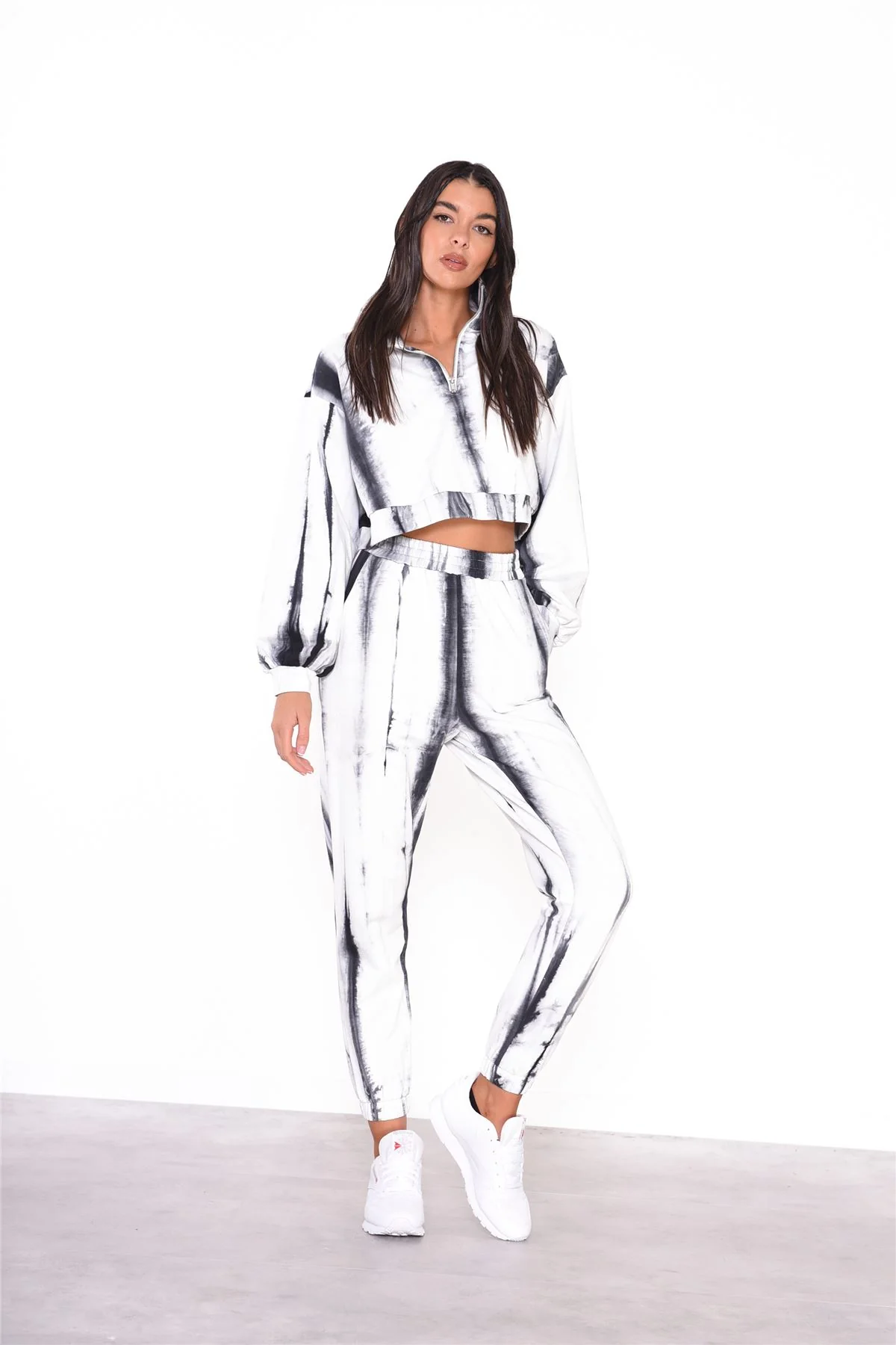 Grey Tie Dye Cropped Zip Loungewear Jumper - Image 4