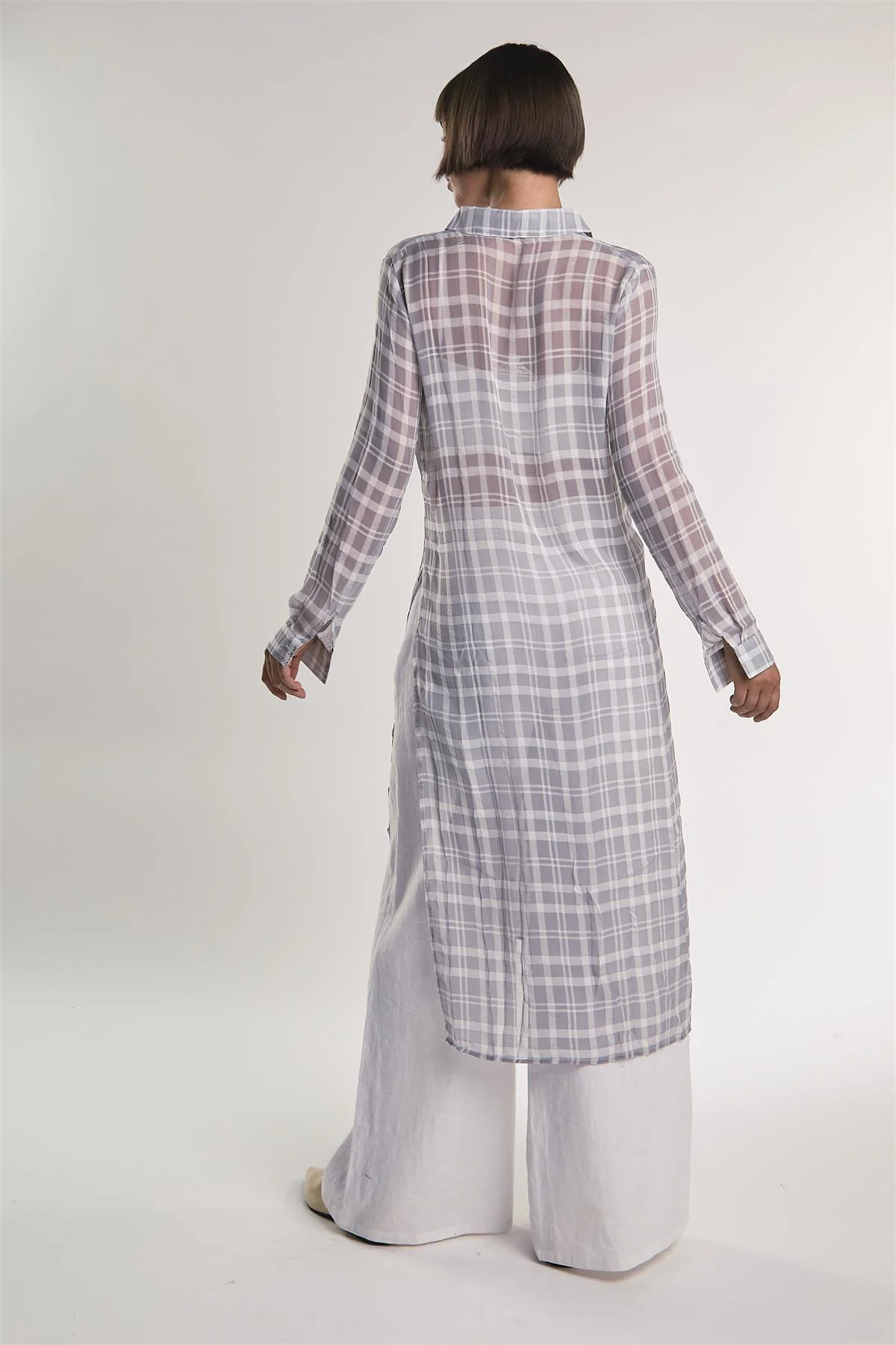 Grey/White-Check Sheer Midi-Top - Image 2