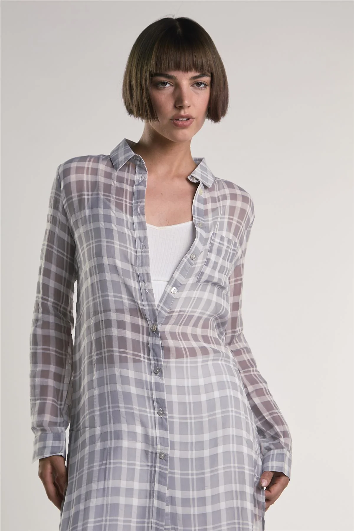 Grey/White-Check Sheer Midi-Top - Image 3
