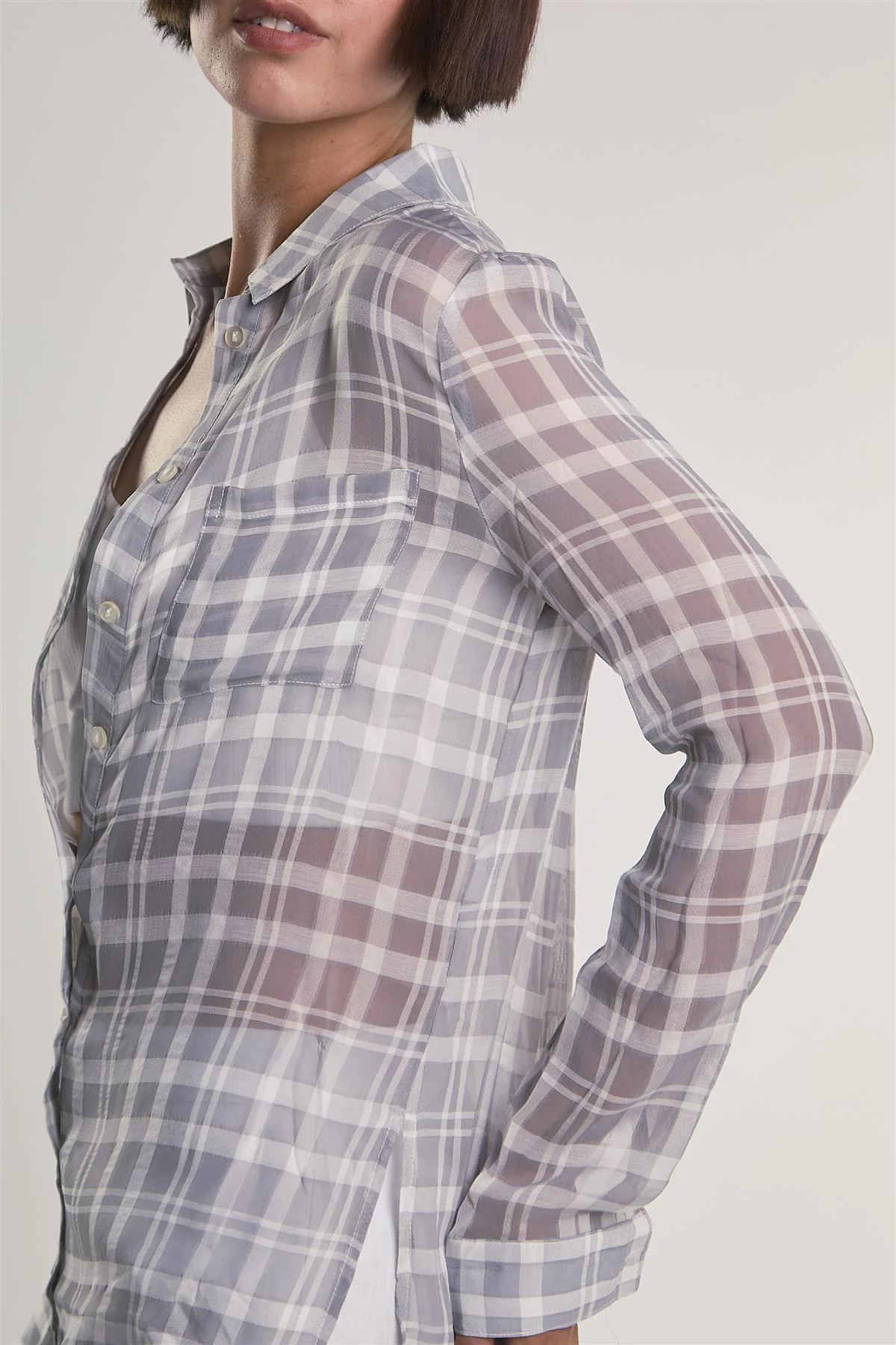 Grey/White-Check Sheer Midi-Top - Image 4