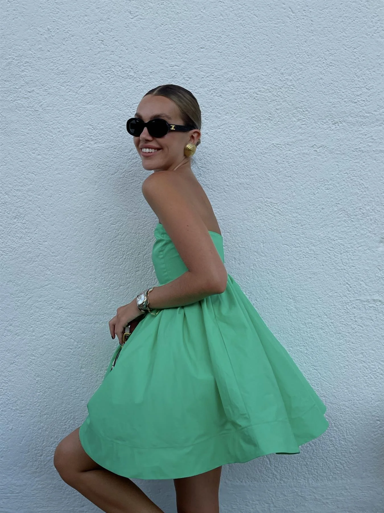 Hayden Strapless Empire-Line Mini-Dress -Bright-Green - Image 2