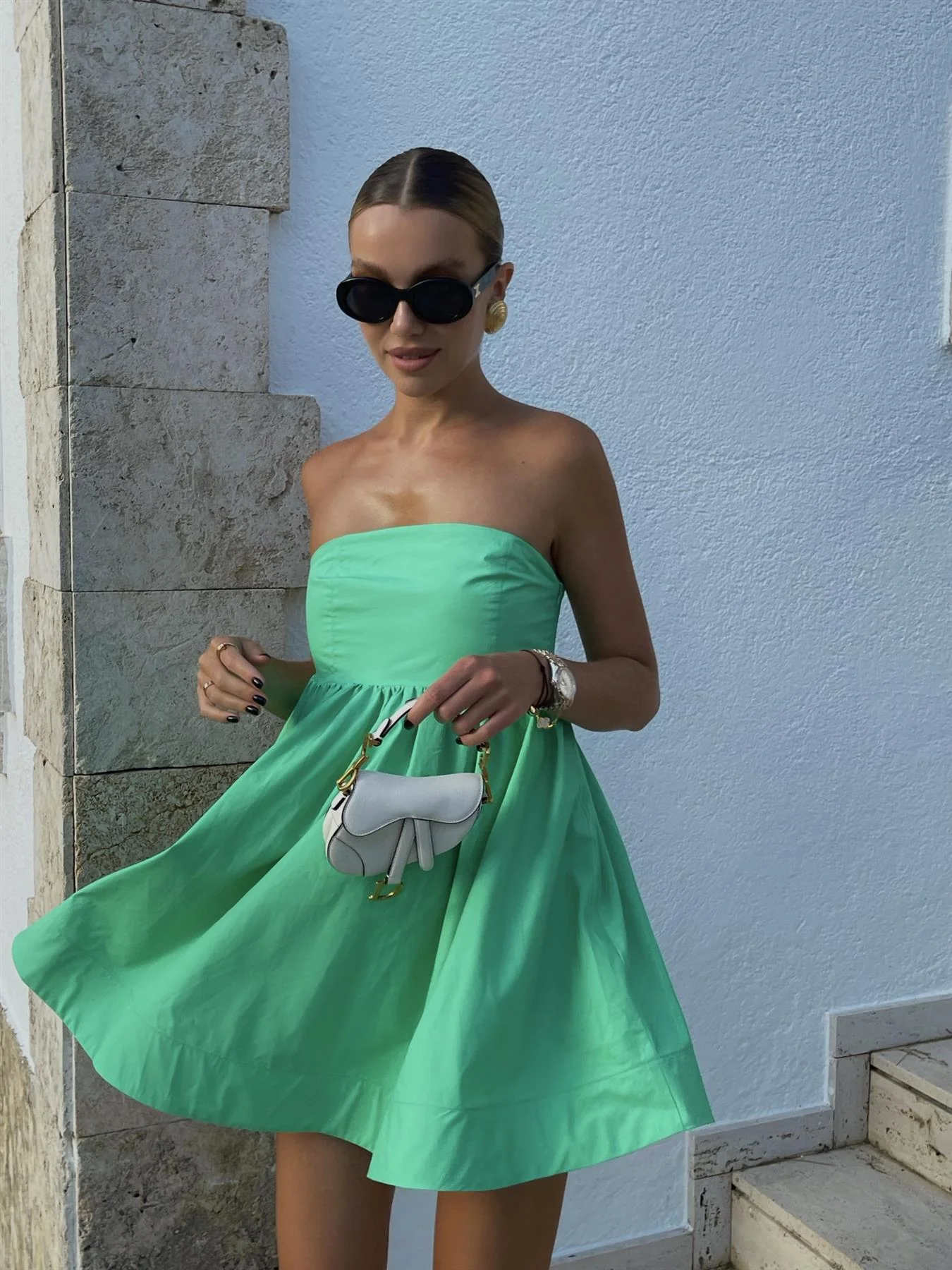 Hayden Strapless Empire-Line Mini-Dress -Bright-Green - Image 3