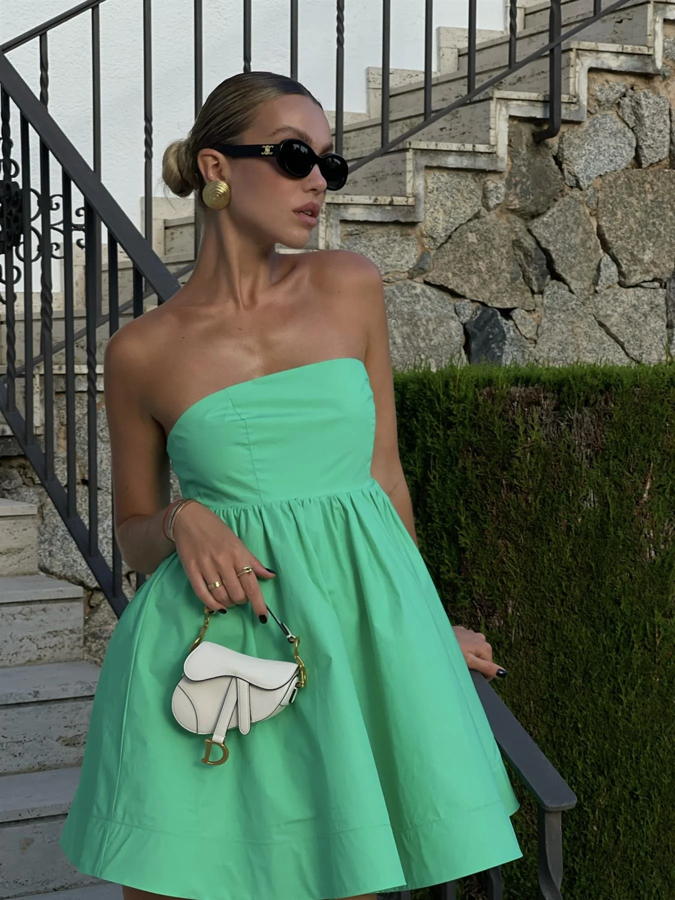 Hayden Strapless Empire-Line Mini-Dress -Bright-Green - Image 5