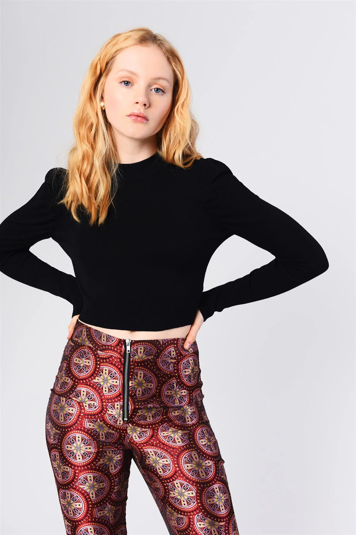 High Neck Crop Top - Black