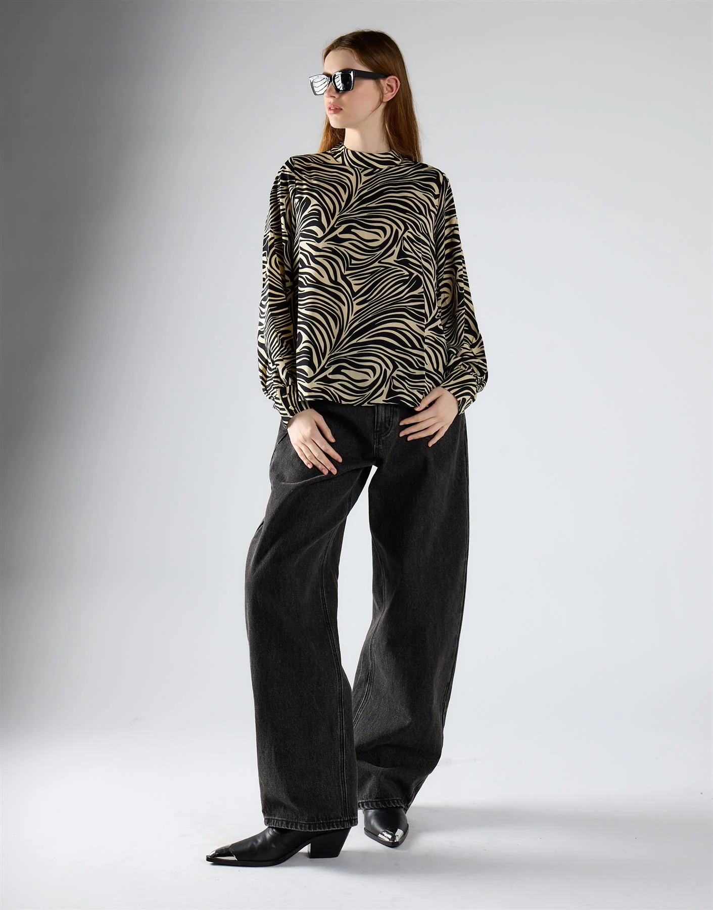 High Neck Top - Stone Black Zebra