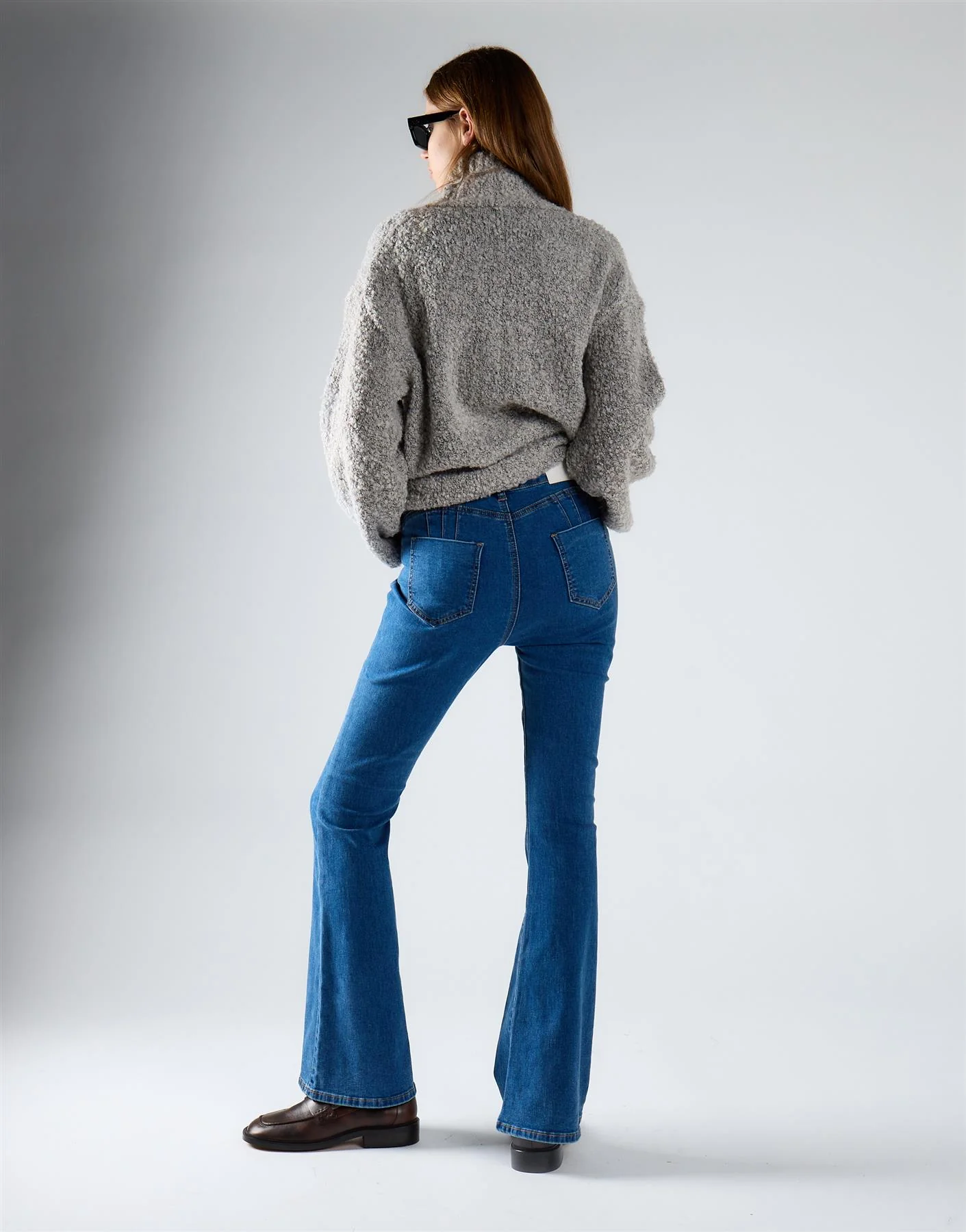 High Waisted Flared Jeans - Mid Stone - Image 2
