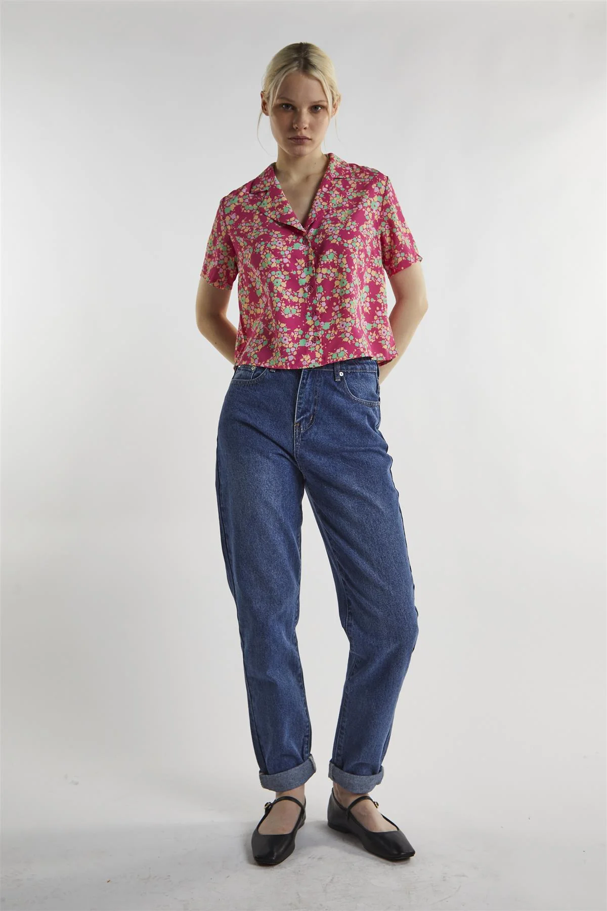 Hot-Pink Multi Ditsy-Floral Crop-Top