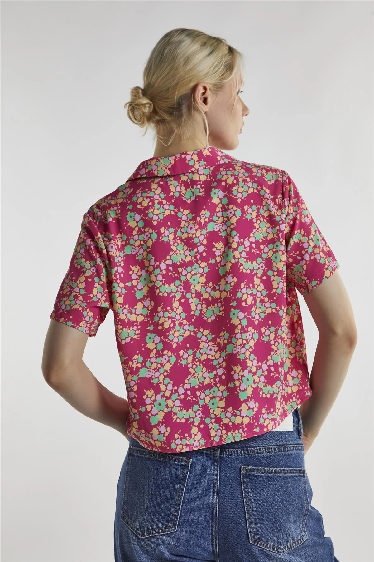 Hot-Pink Multi Ditsy-Floral Crop-Top - Image 2