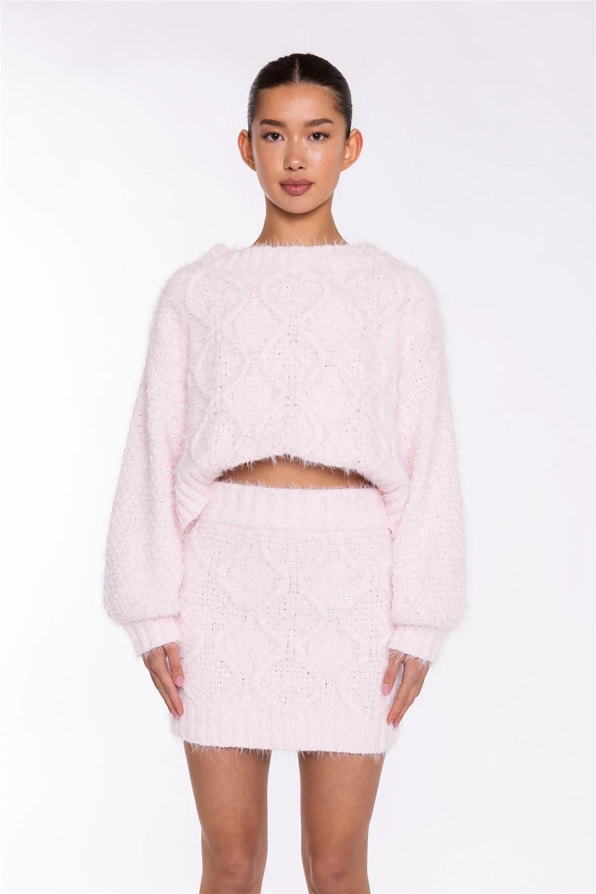 Icy-Pink Cable-Knit Mini-Skirt - Image 3