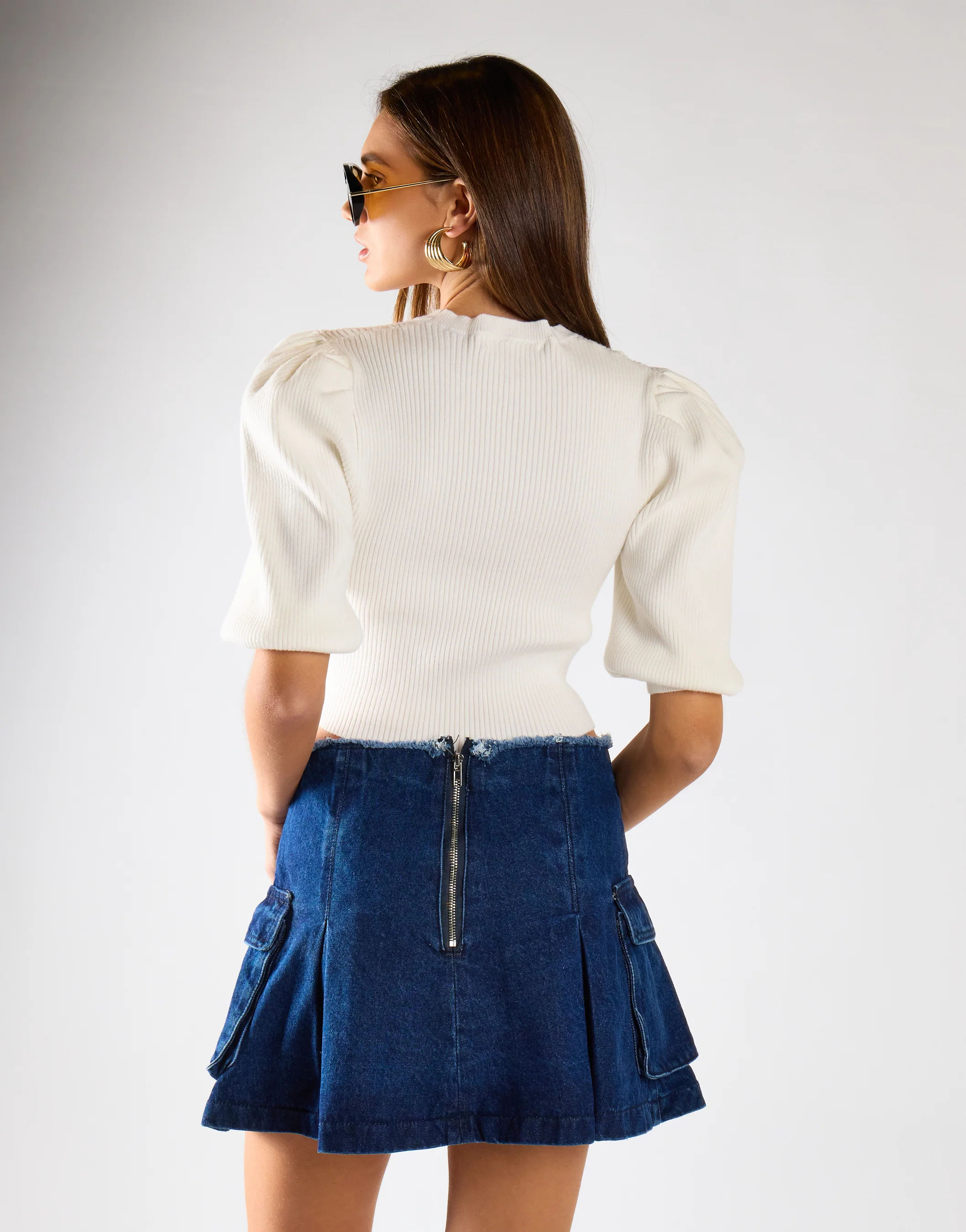 Indigo-Blue Denim Cargo Mini Skirt - Image 2