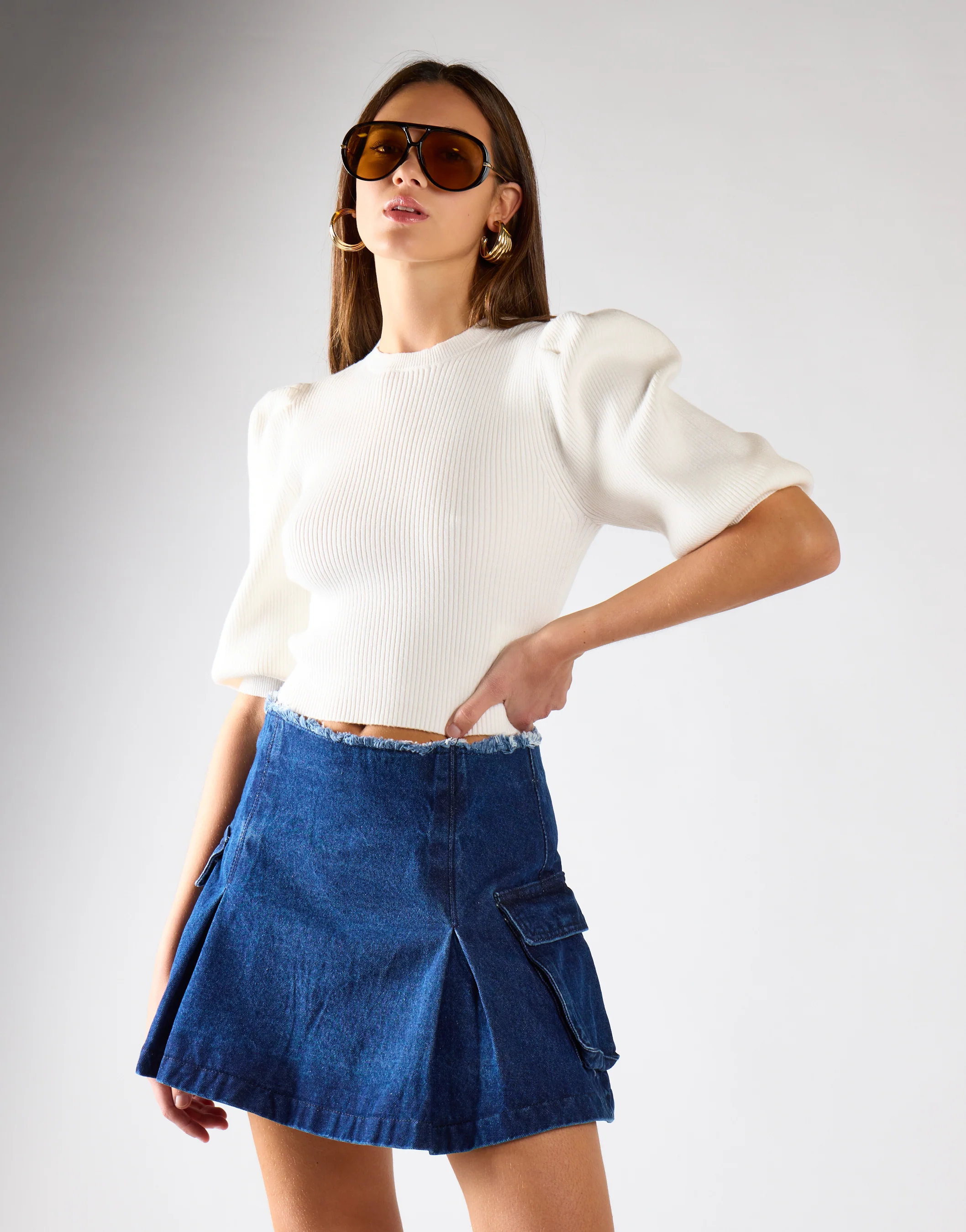 Indigo-Blue Denim Cargo Mini Skirt - Image 3