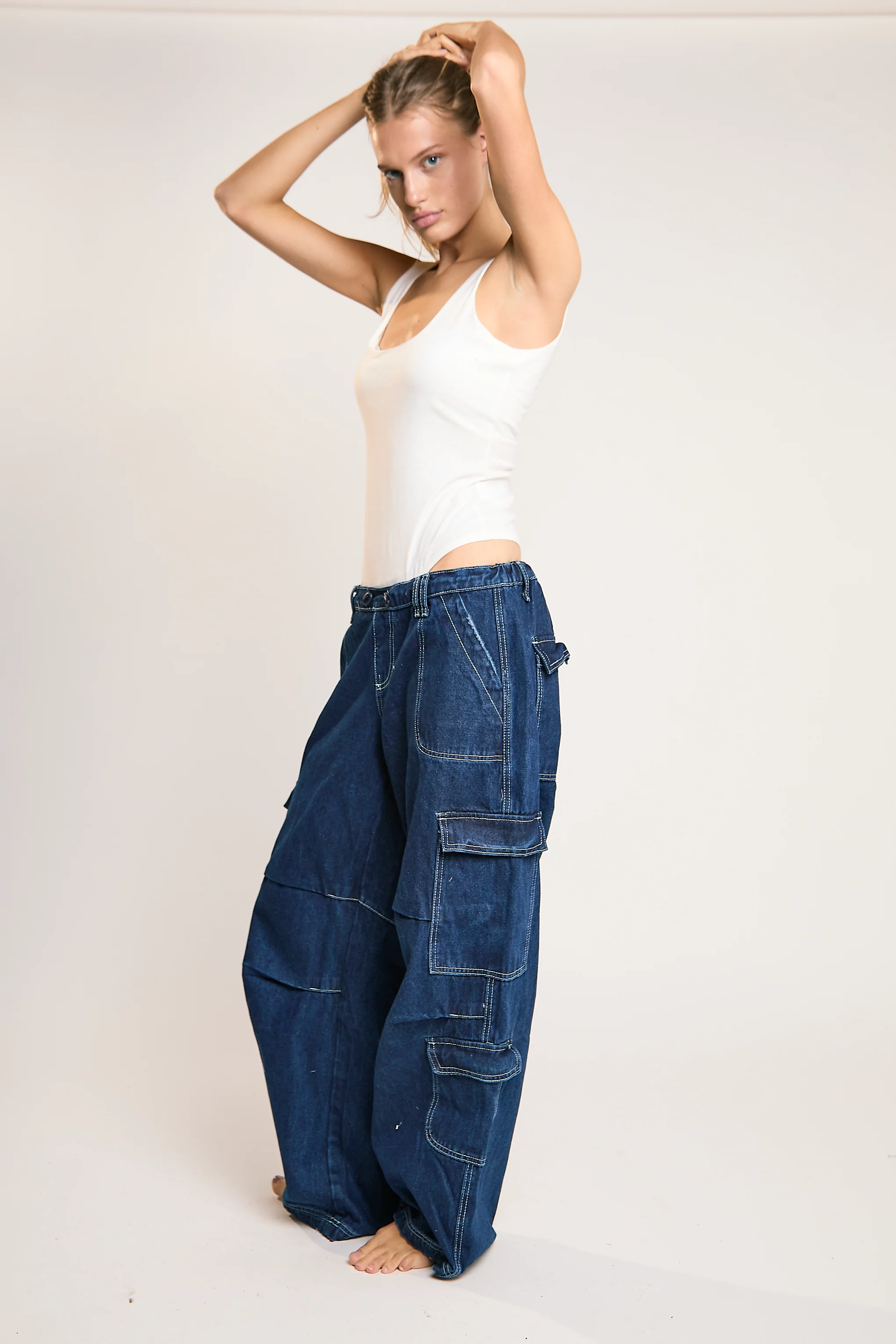 Indigo Stonewash Cargo Jeans
