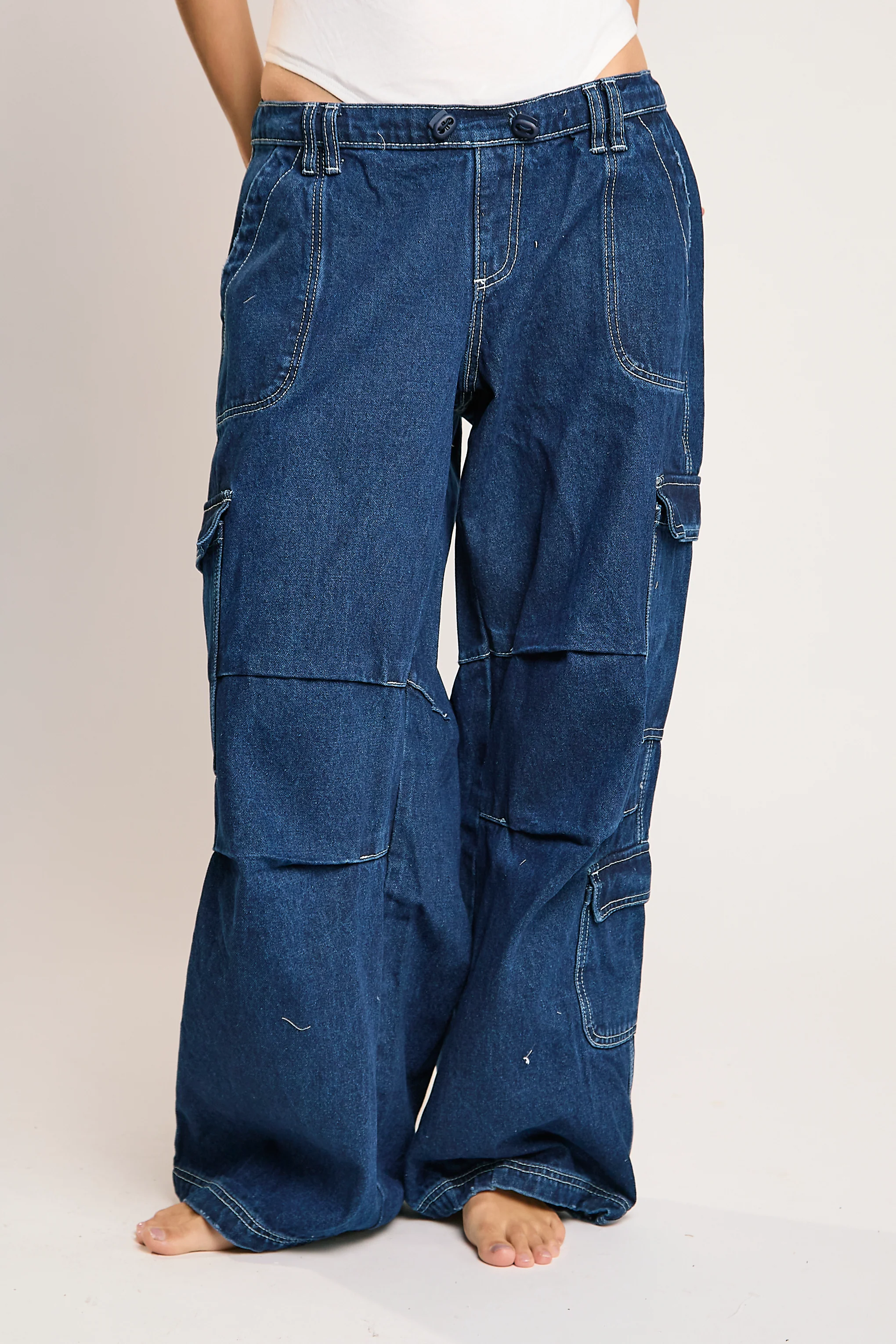 Indigo Stonewash Cargo Jeans - Image 2