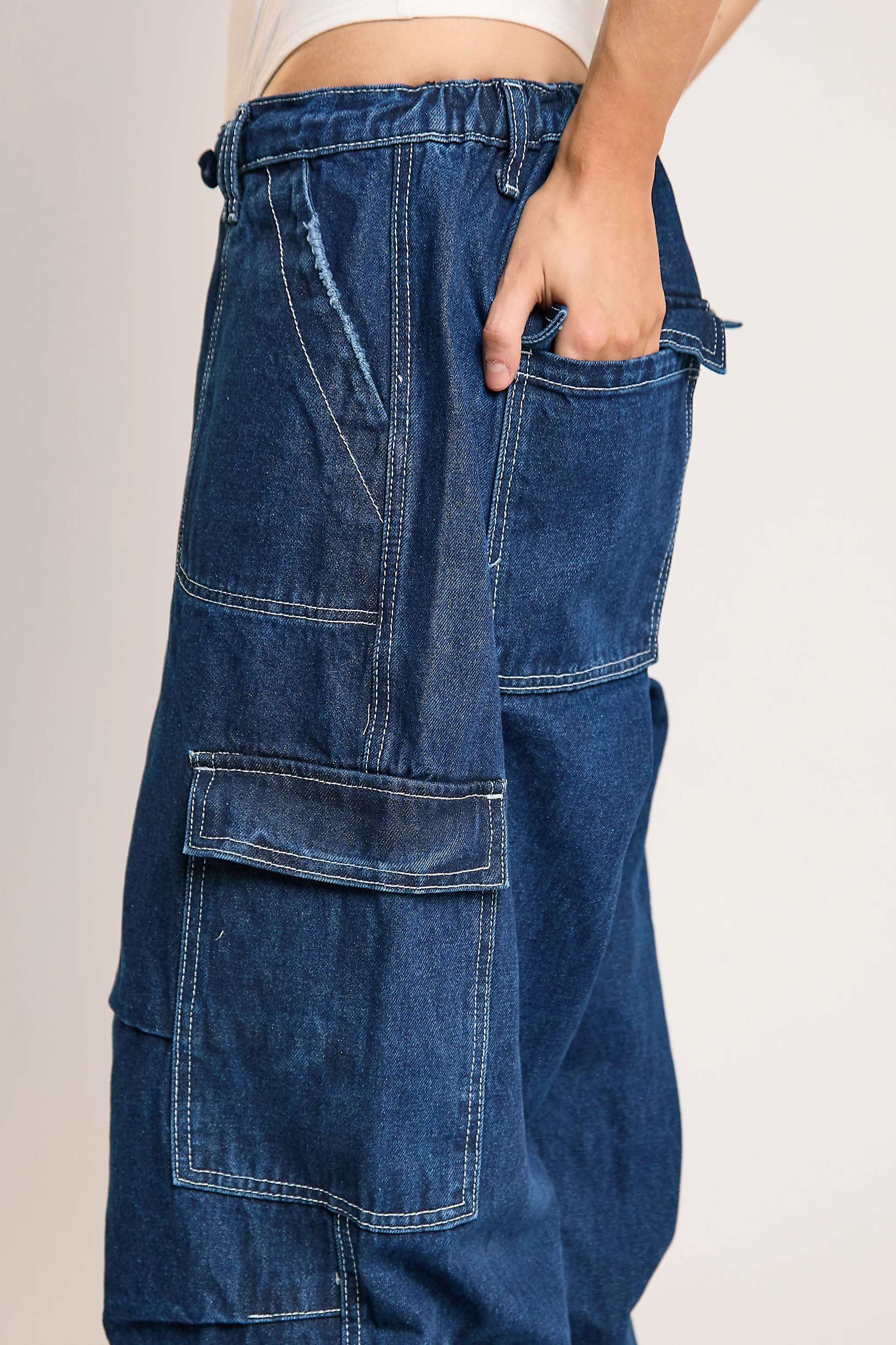 Indigo Stonewash Cargo Jeans - Image 3