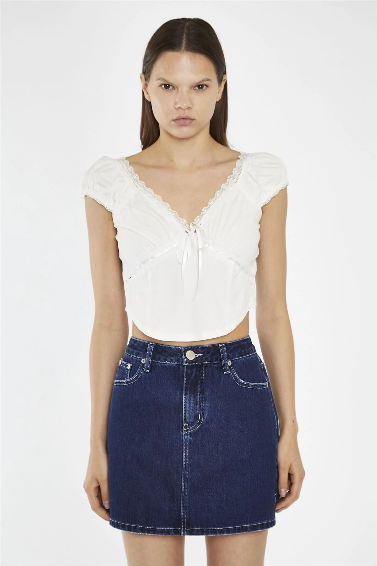 Indigo Stonewash Side Split Denim Mini-Skirt - Image 3