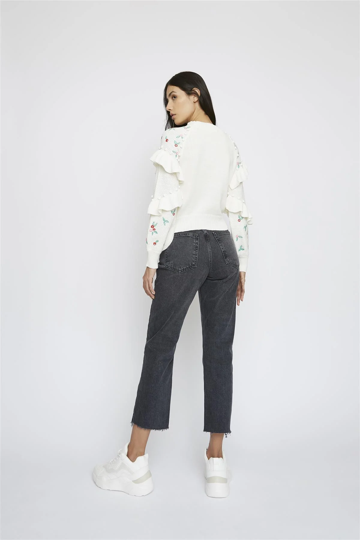 Ivory Ruffle-Mini-Floral Long Sleeve-Jumper - Image 2