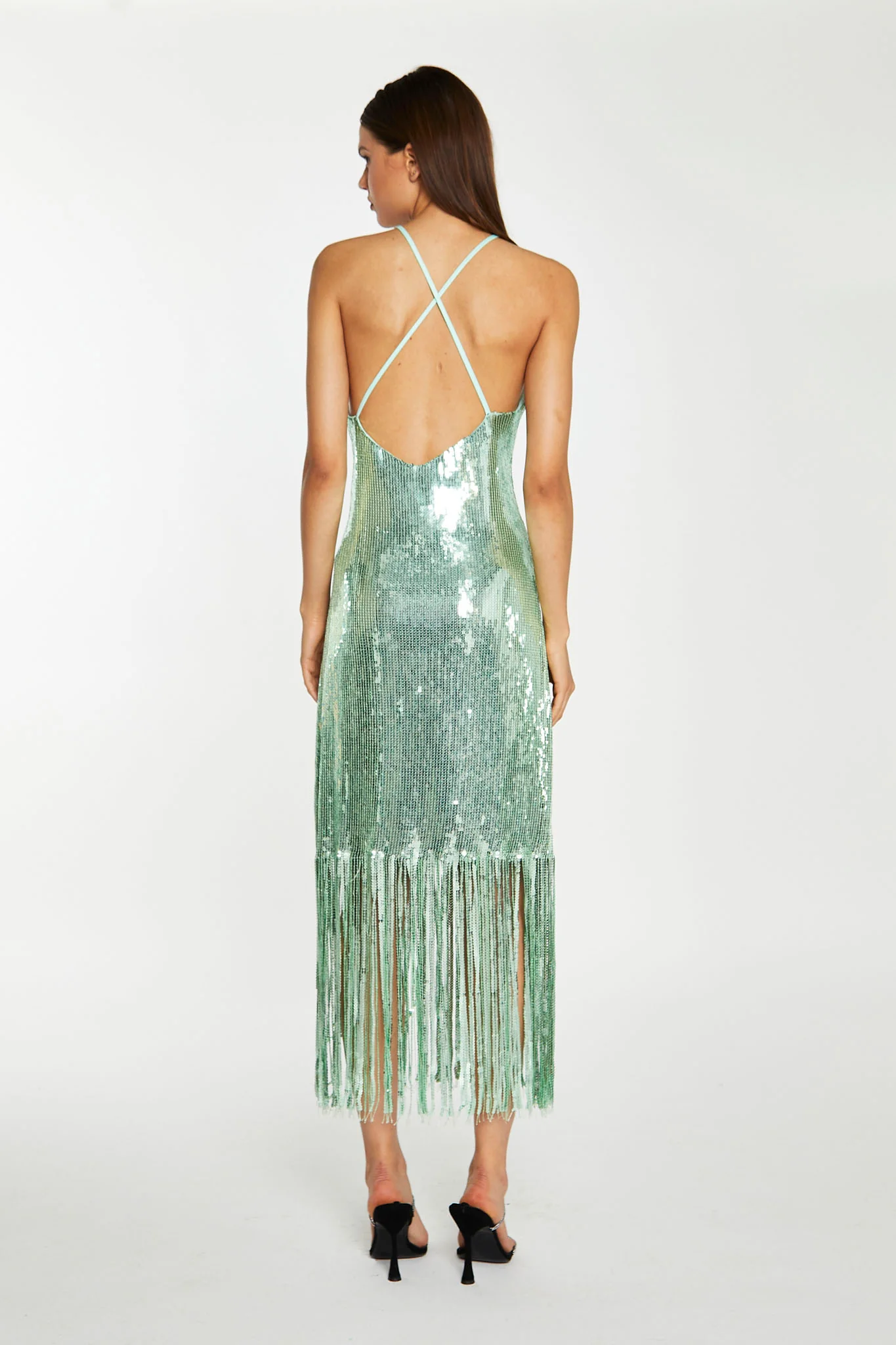 Jade-Sequin Cross Back Midi-Dress - Image 2