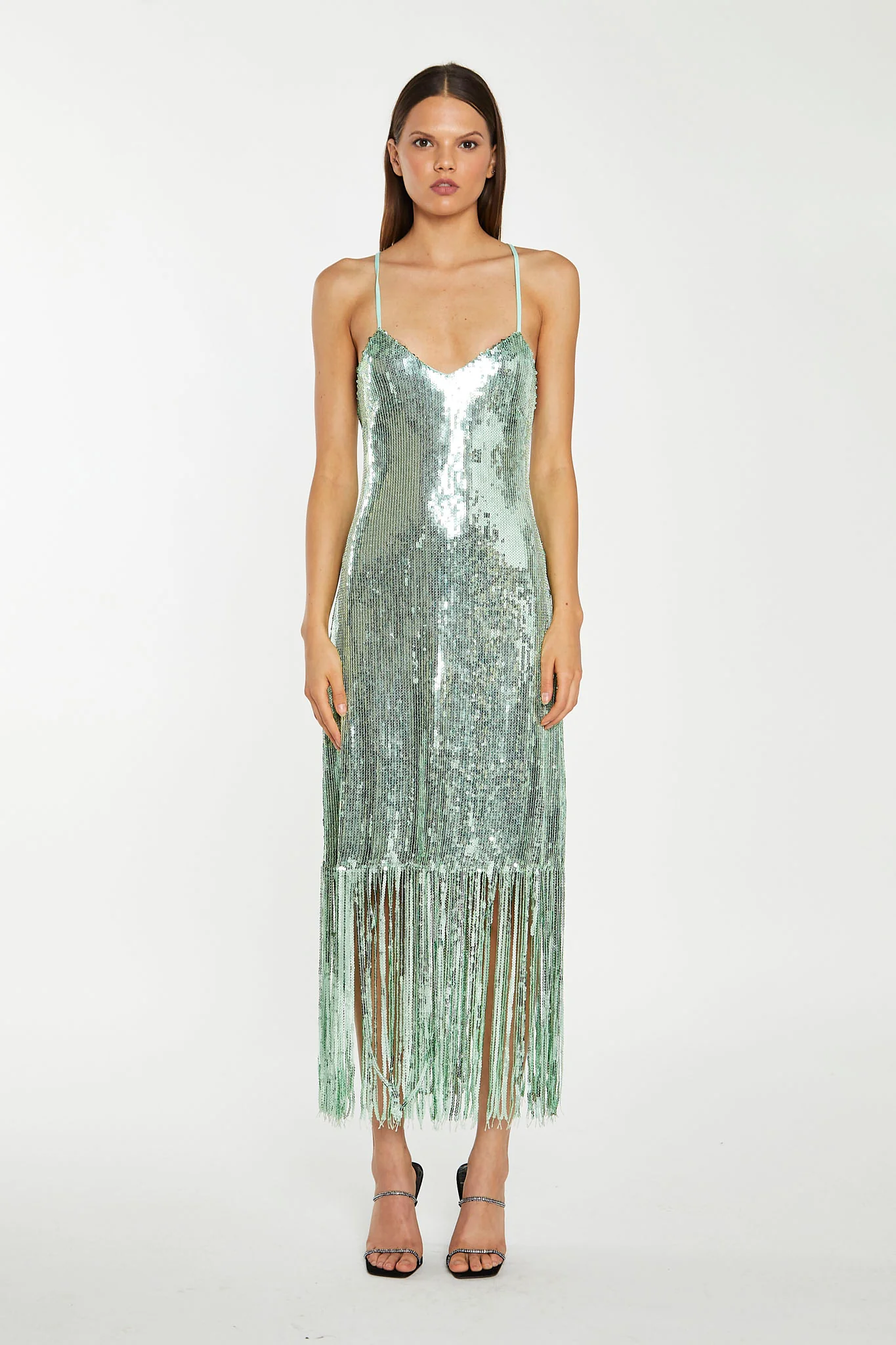 Jade-Sequin Cross Back Midi-Dress - Image 4