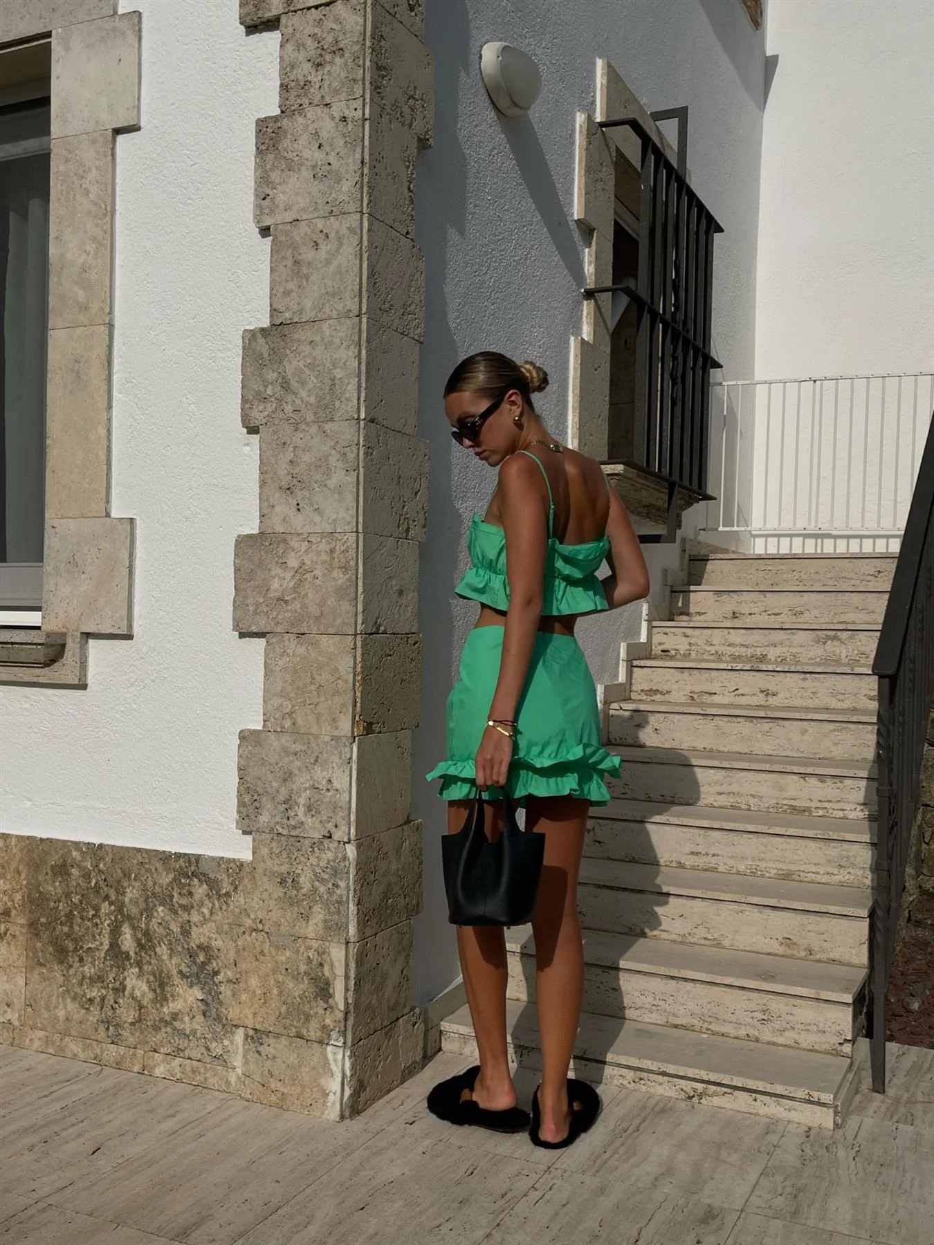 Jenna Co-ord Ruffle-Hem Mini-Skirt -Bright-Green - Image 2
