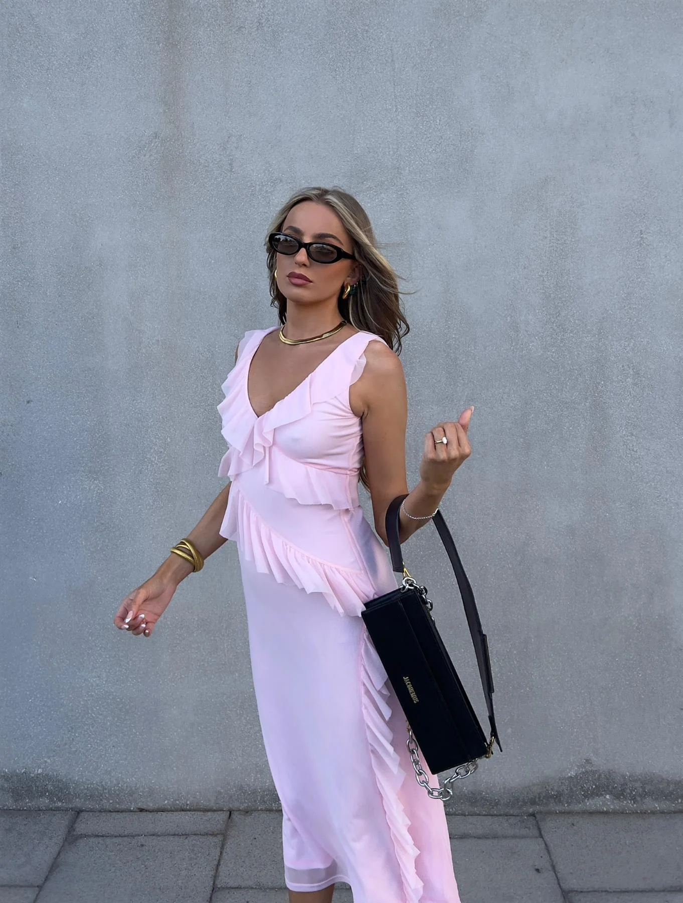Khloe Ruffle Midaxi Dress -Pale Pink - Image 3