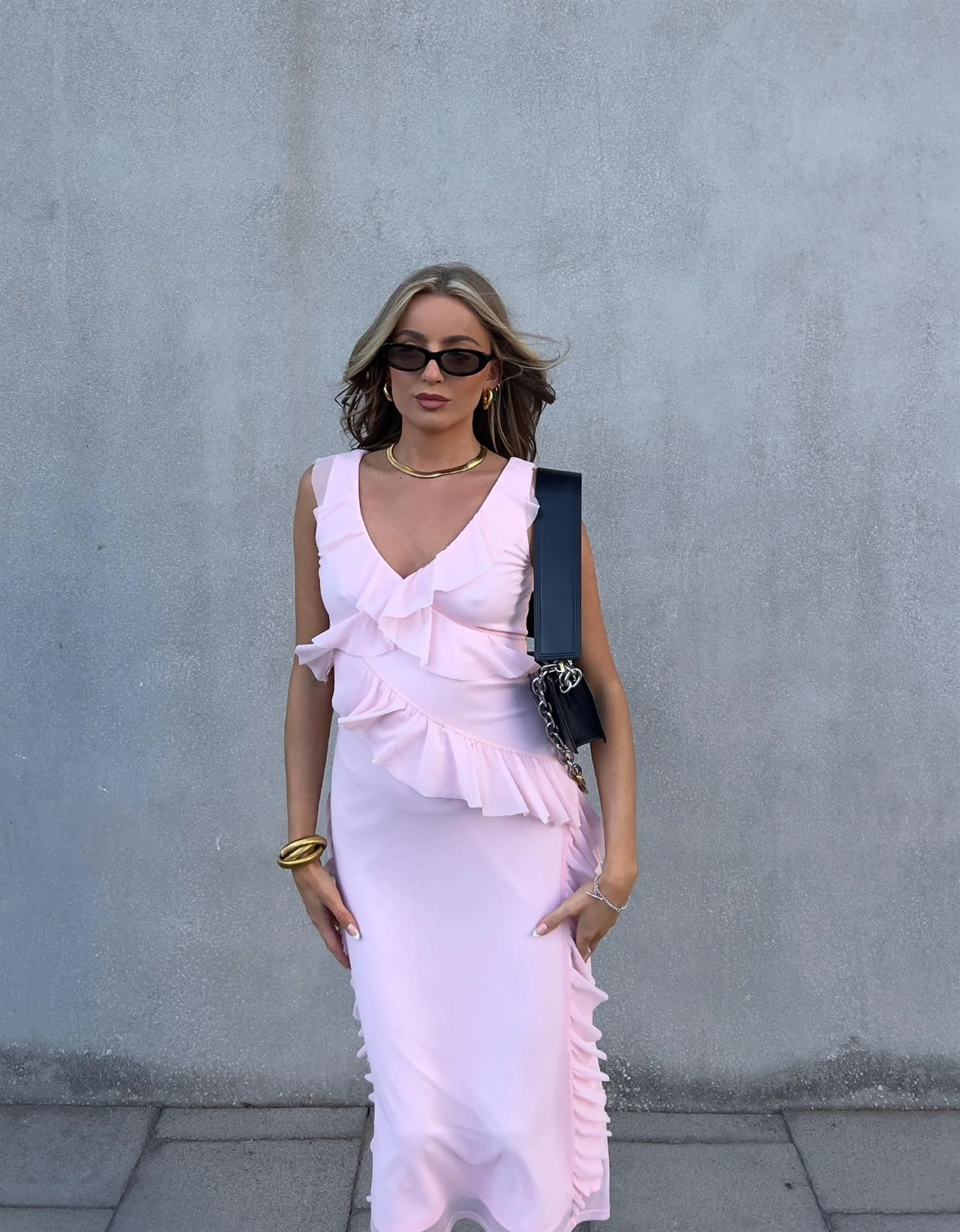 Khloe Ruffle Midaxi Dress -Pale Pink - Image 4