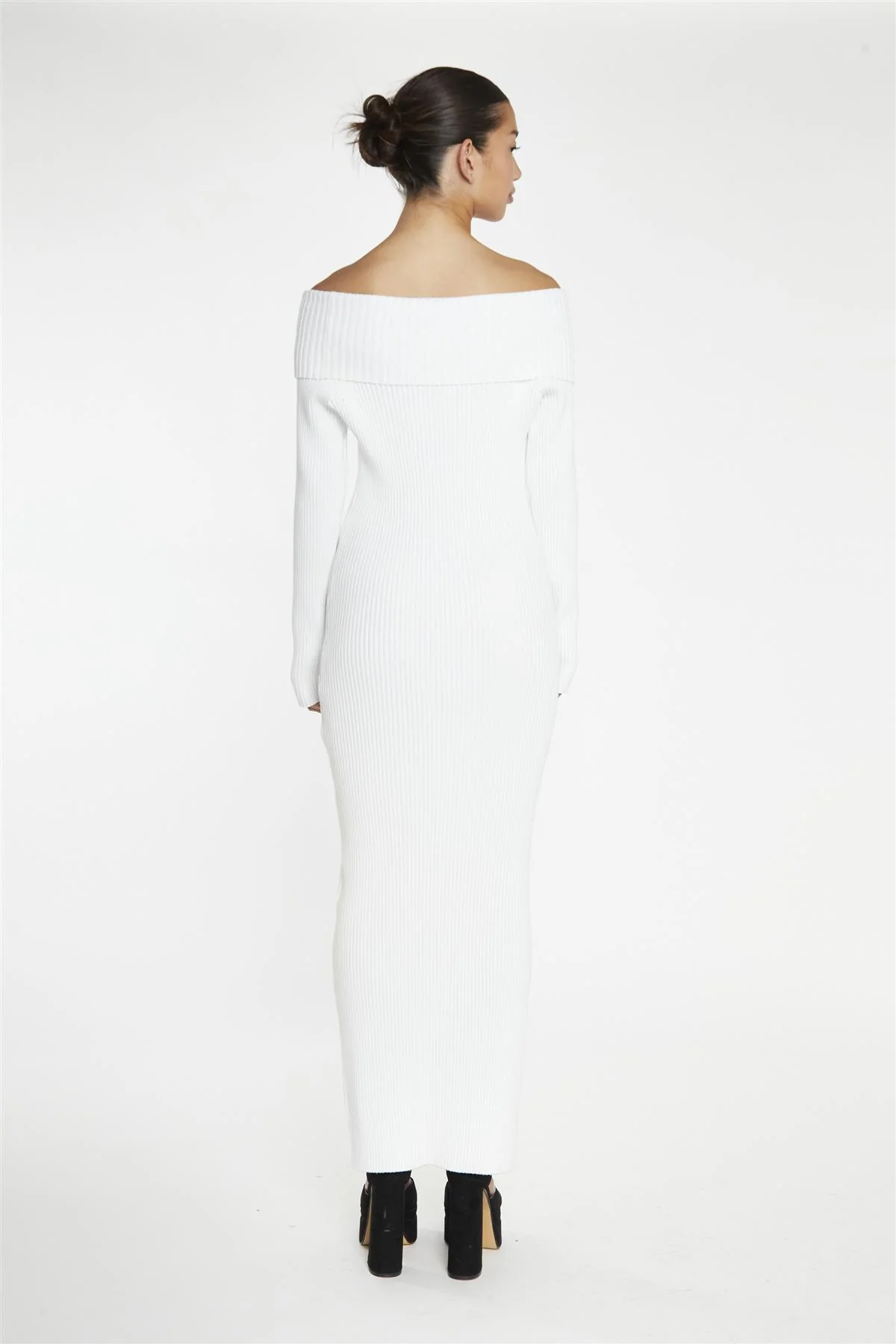 Knitted Bardot Maxi Dress - White - Image 2