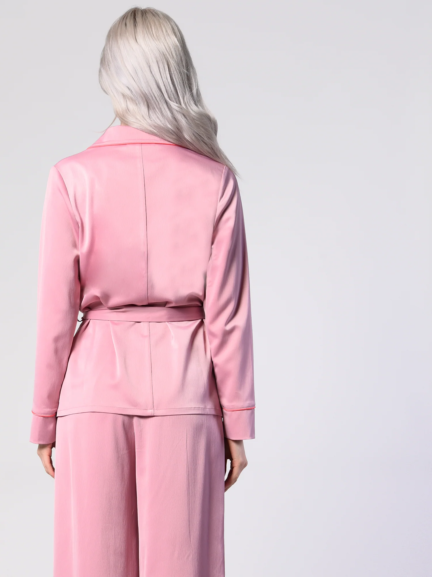 Glamorous Dusted Pink Satin Tie Waist Blazer - Image 2