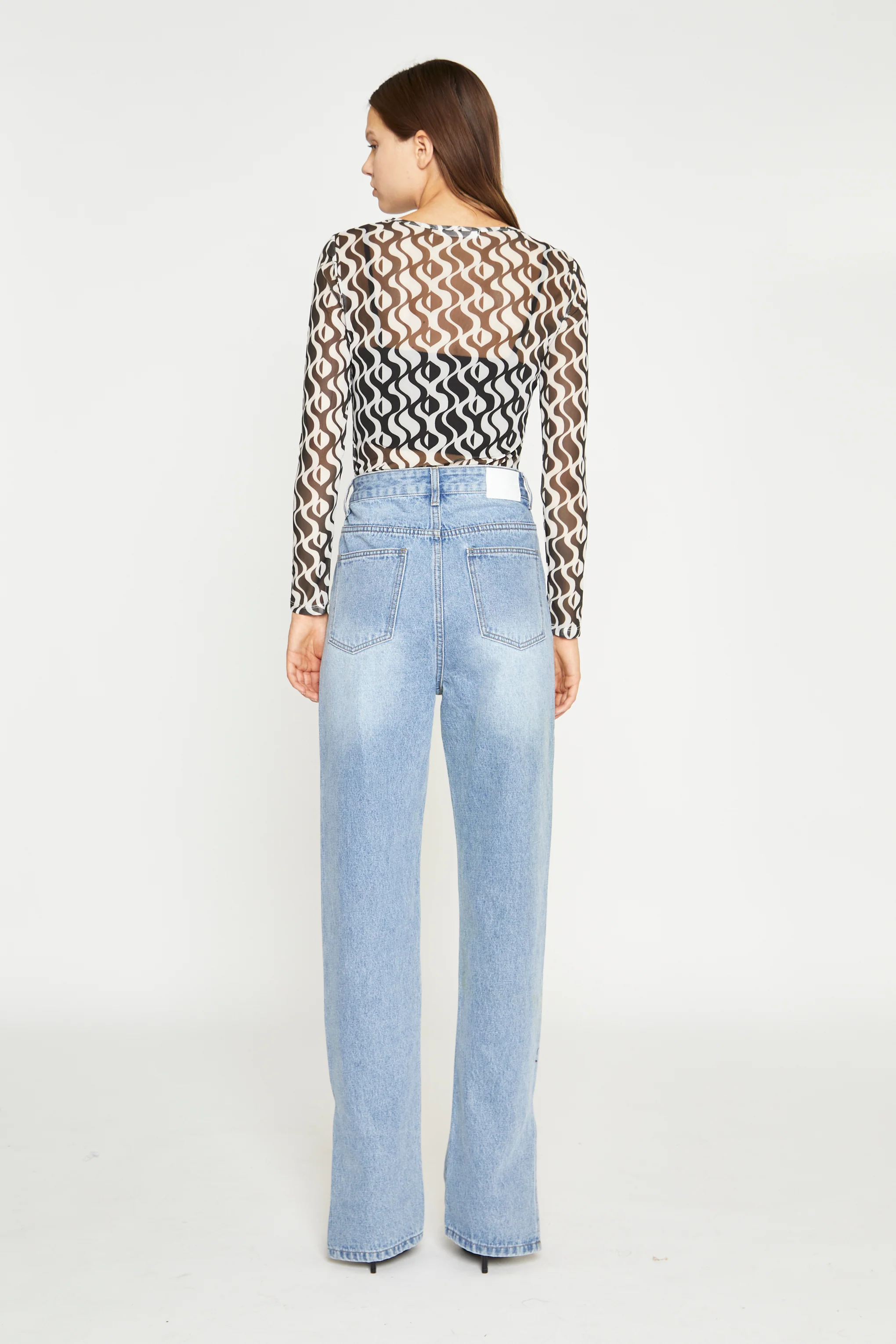 Glamorous Wavy Mono Mesh Long Sleeve Bodysuit - Image 2