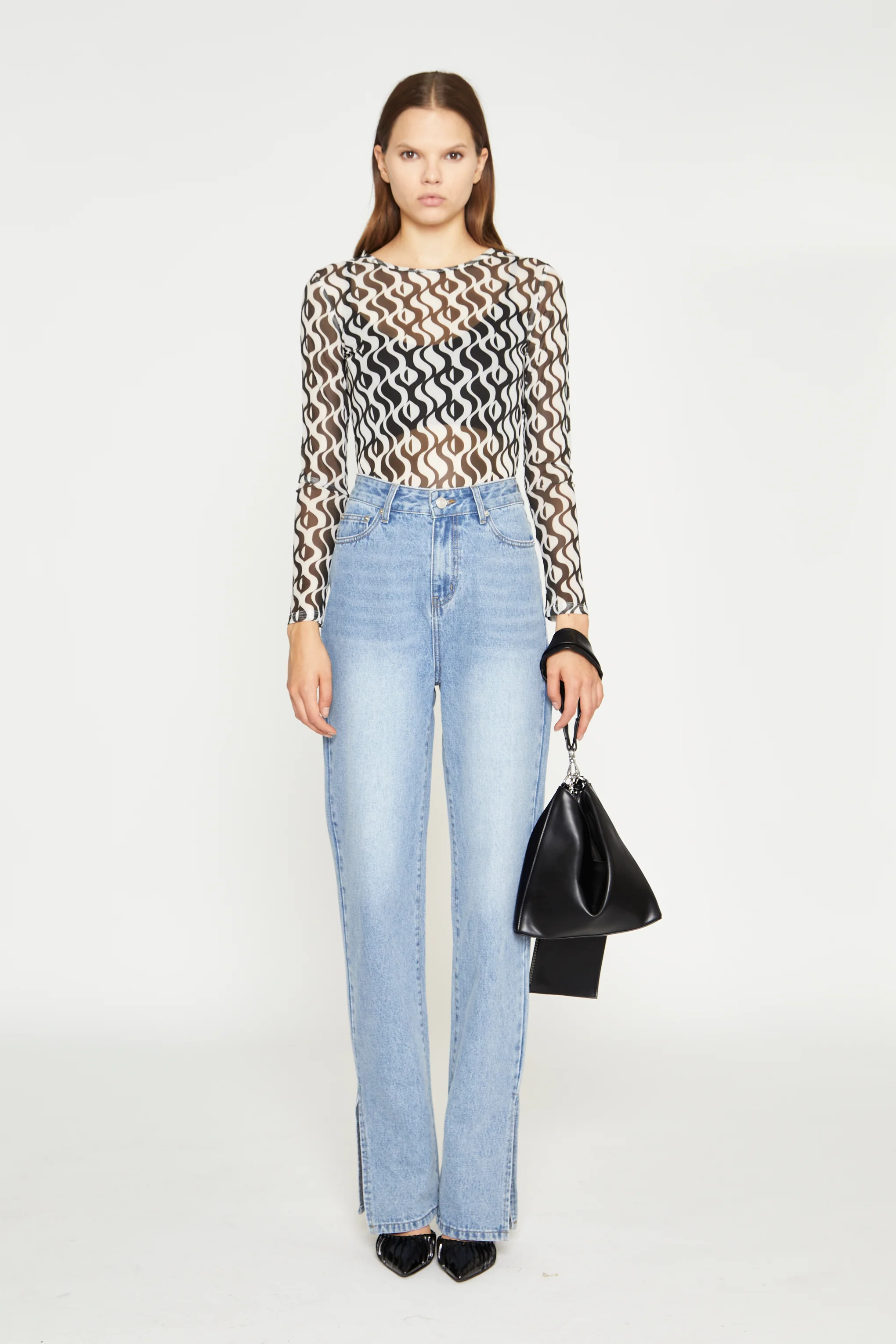 Glamorous Wavy Mono Mesh Long Sleeve Bodysuit - Image 3