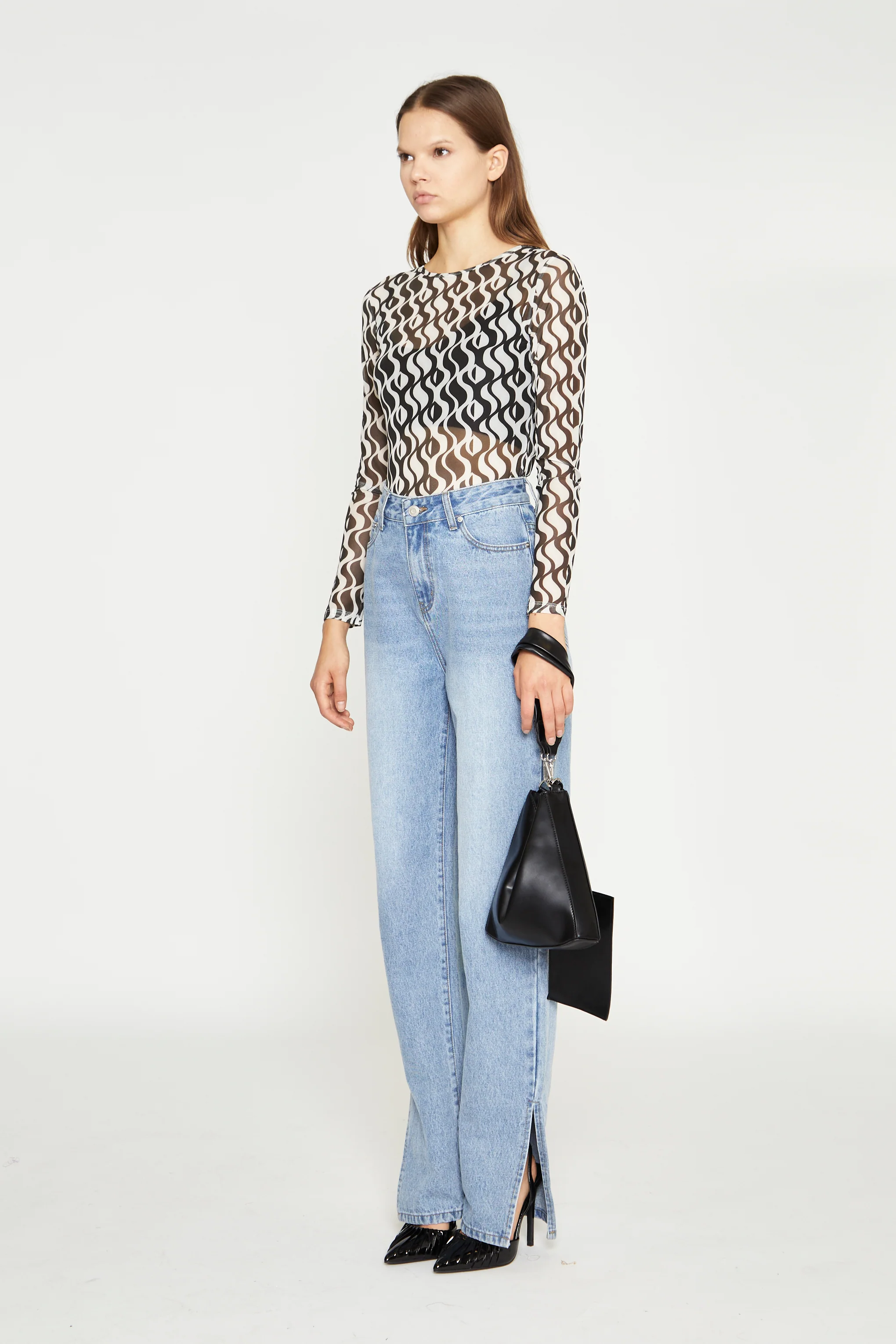Glamorous Wavy Mono Mesh Long Sleeve Bodysuit - Image 4