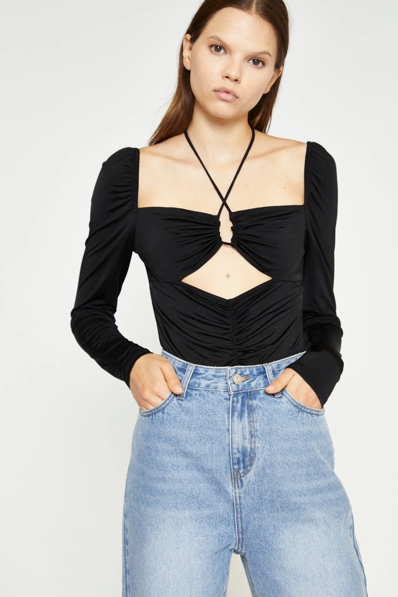 Black Long Sleeve Cut-Out -Bodysuit - Image 3