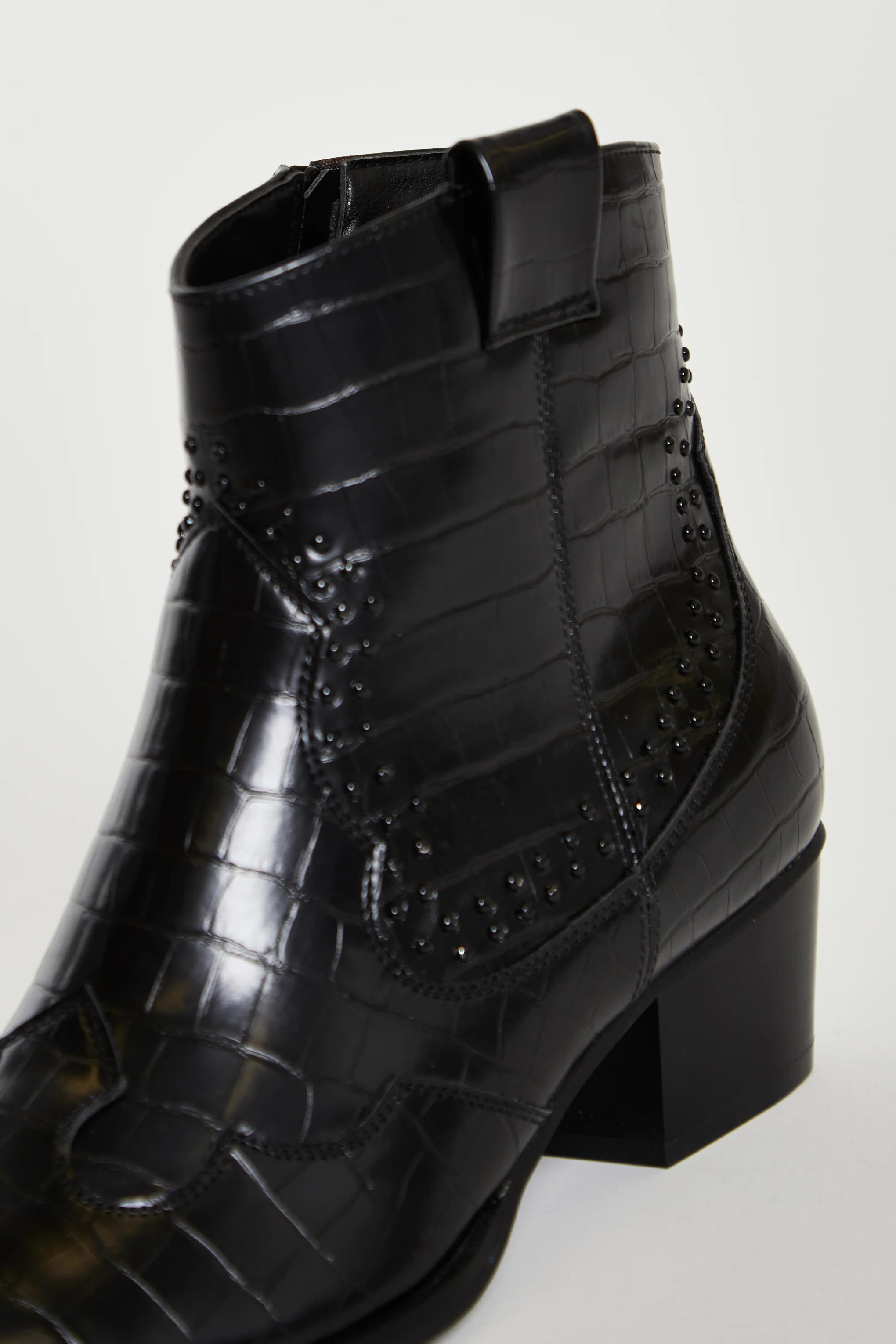 Glamorous Black Croc Western Block Heel Ankle Boots - Image 3