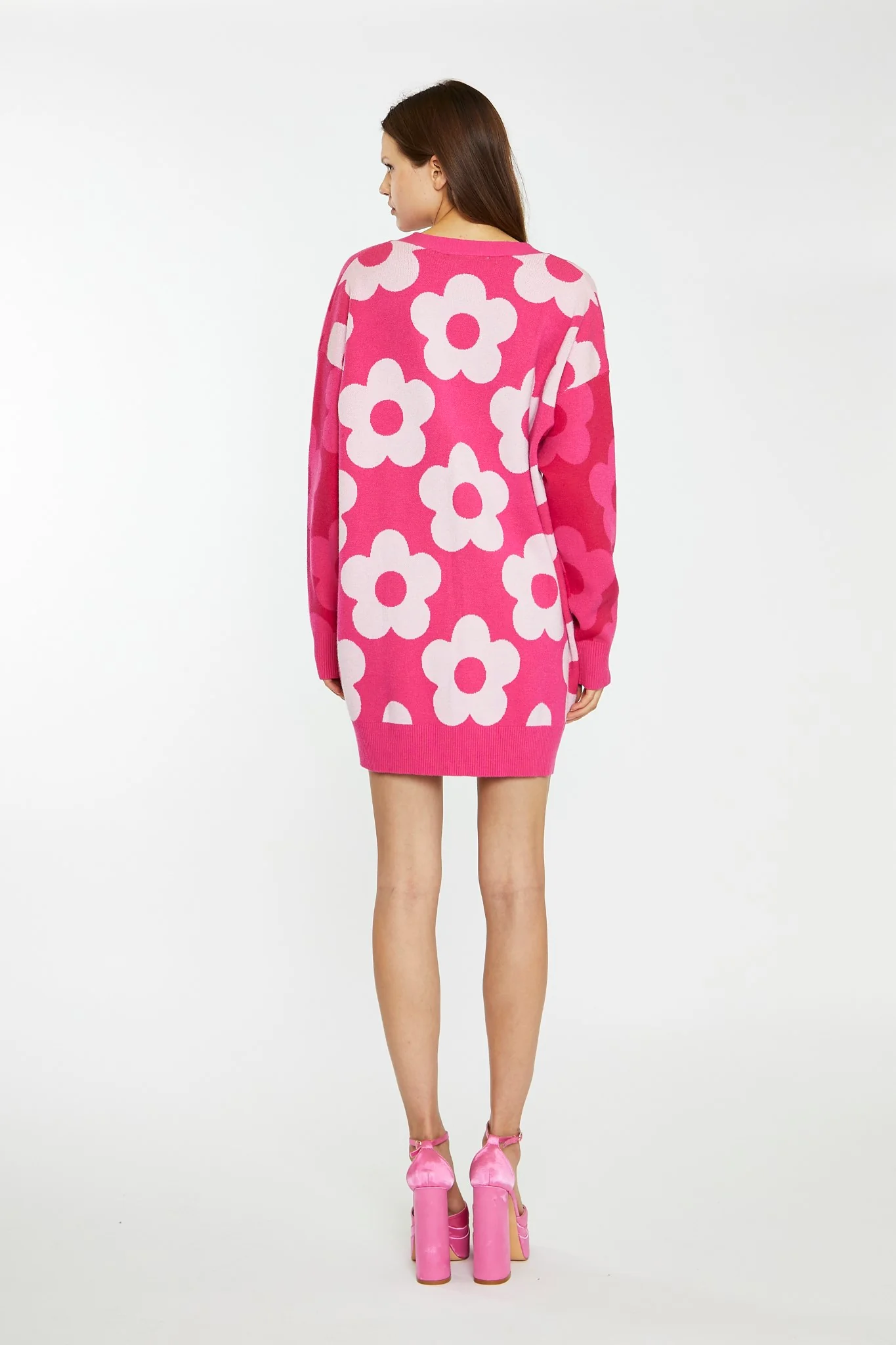 Large Pink Flower Long-Line Cardigan - Image 2