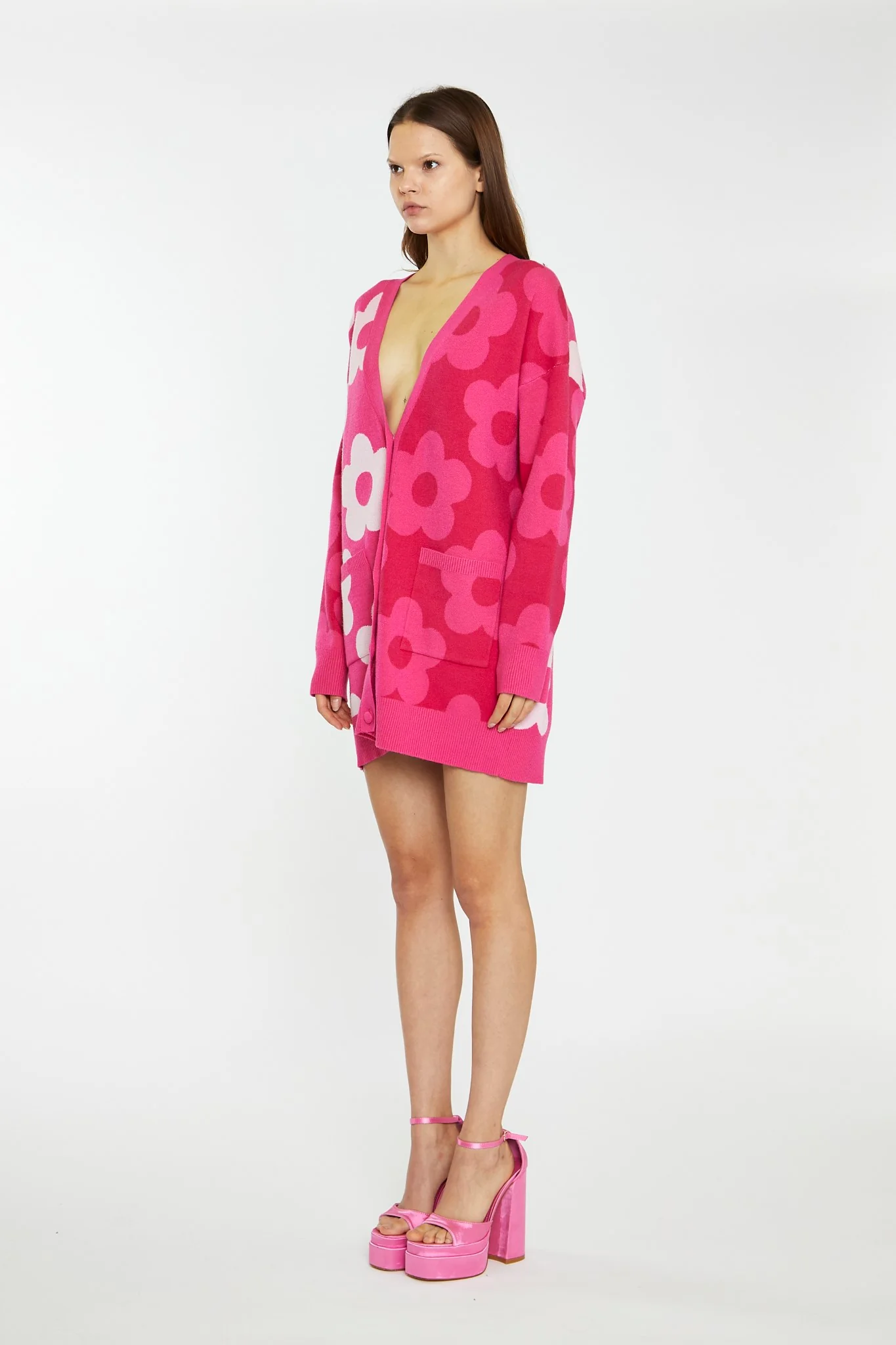 Large Pink Flower Long-Line Cardigan - Image 4