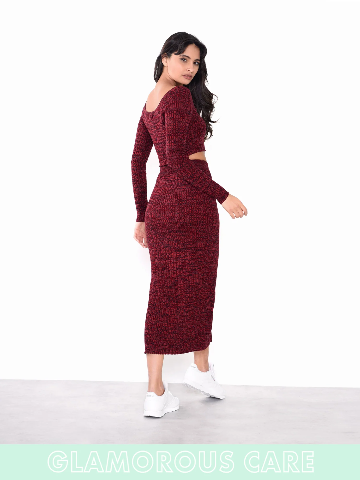 Glamorous Care Plum Melange Button Front Long Sleeve Crop Top - Image 5