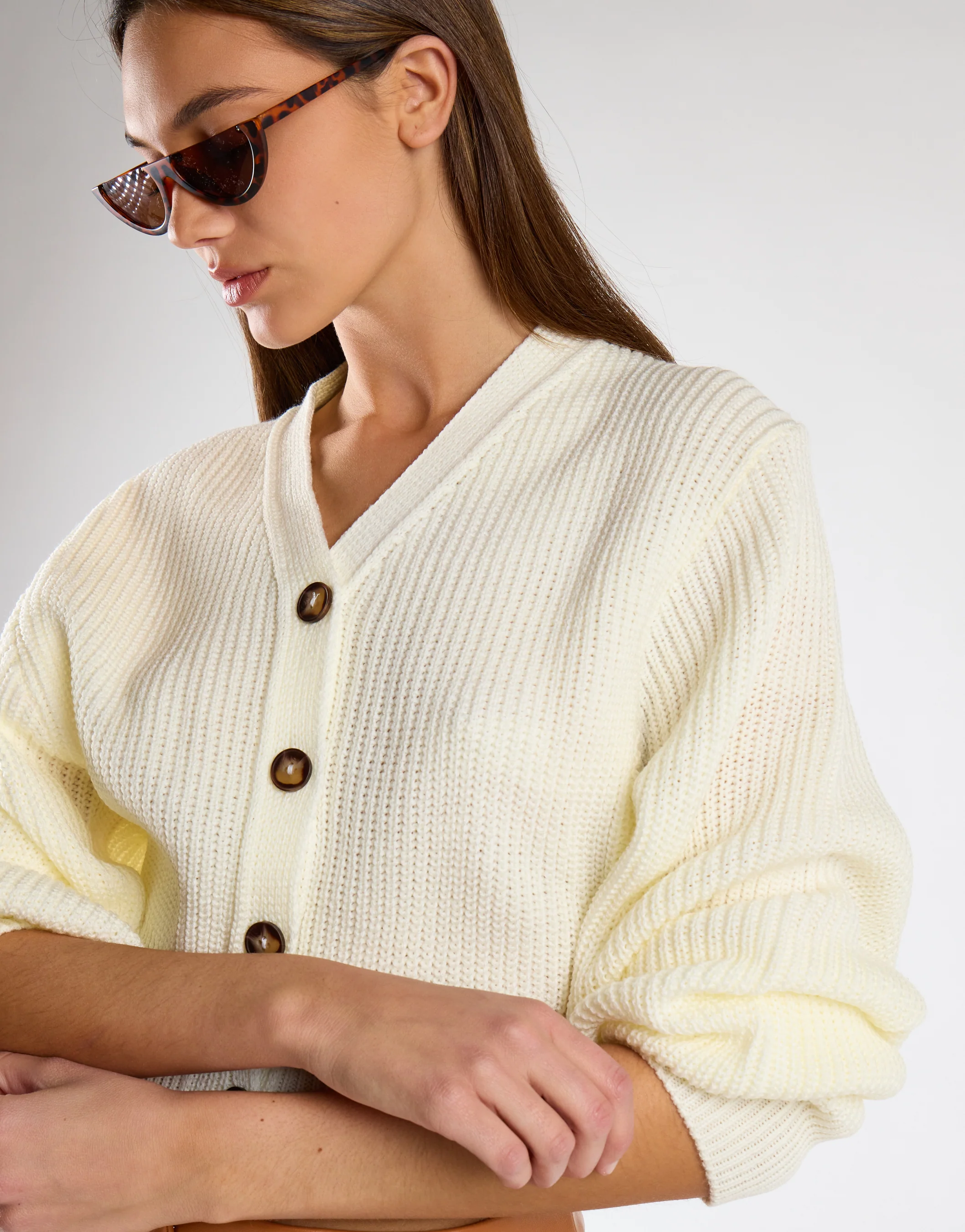 Glamorous Bone White Button Front Knit Cardigan - Image 4