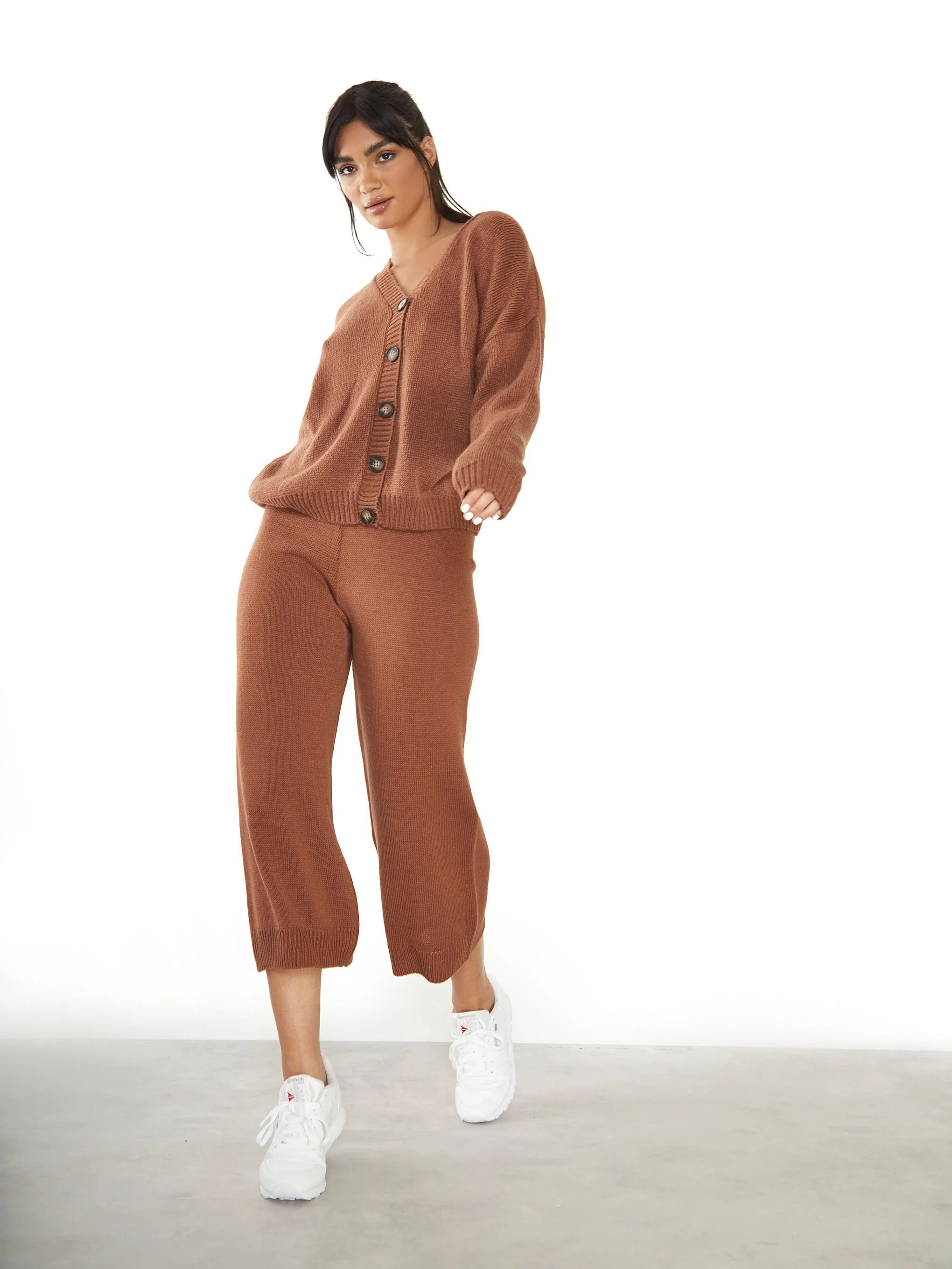 Glamorous Brown Knit Button Front Long Sleeve Cardigan - Image 2