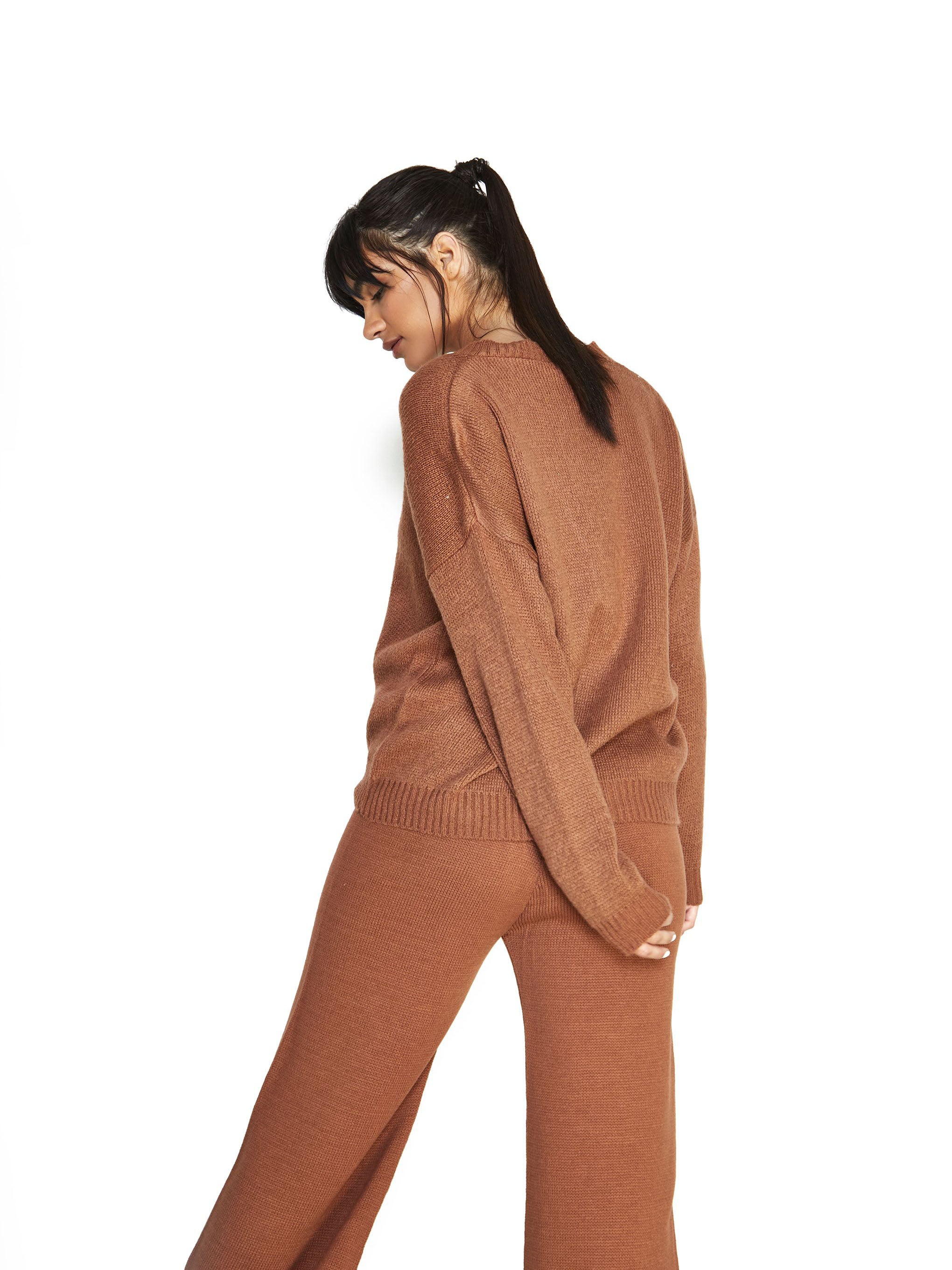 Glamorous Brown Knit Button Front Long Sleeve Cardigan - Image 3