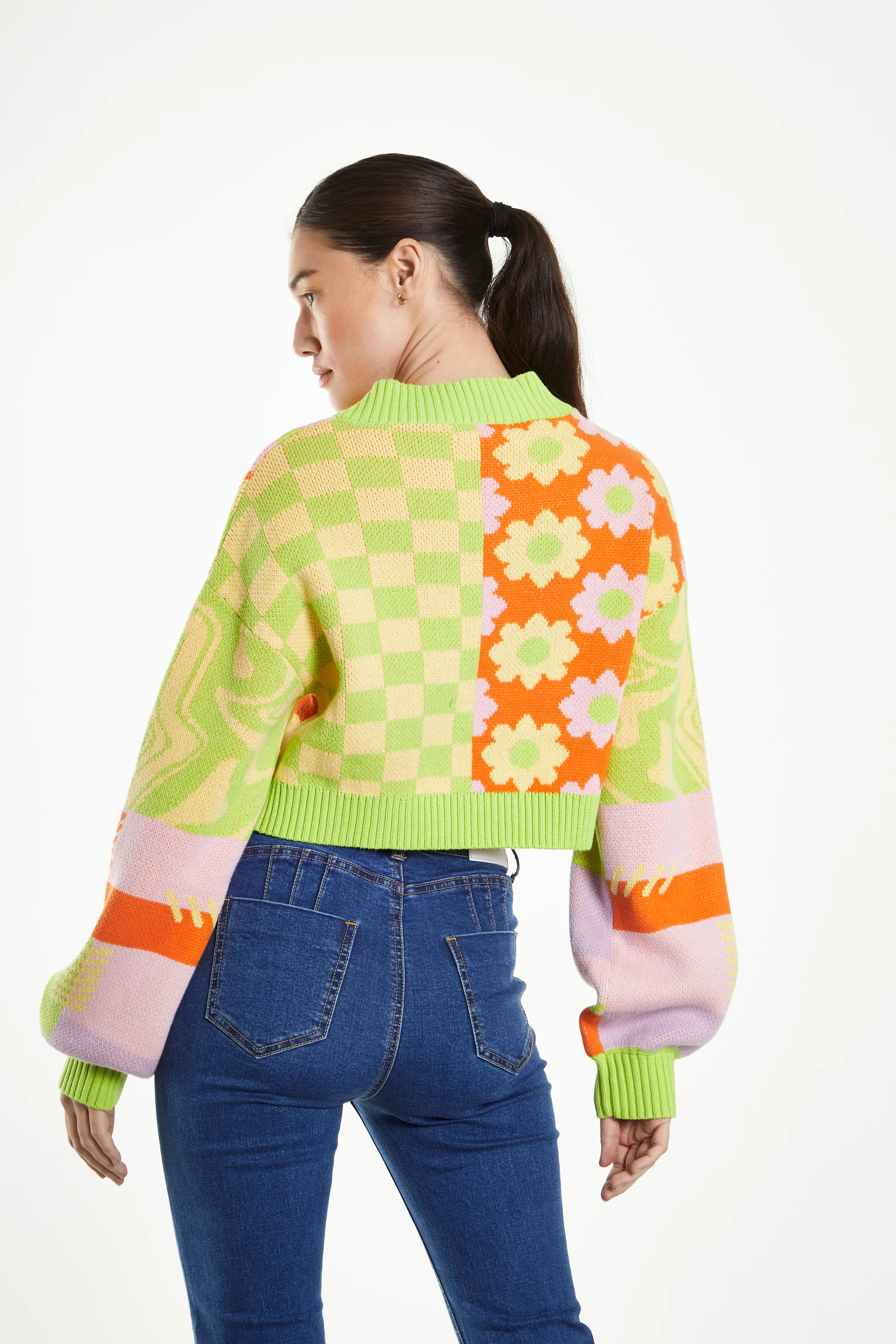 Glamorous Green Orange Multi Knit Cardigan - Image 2