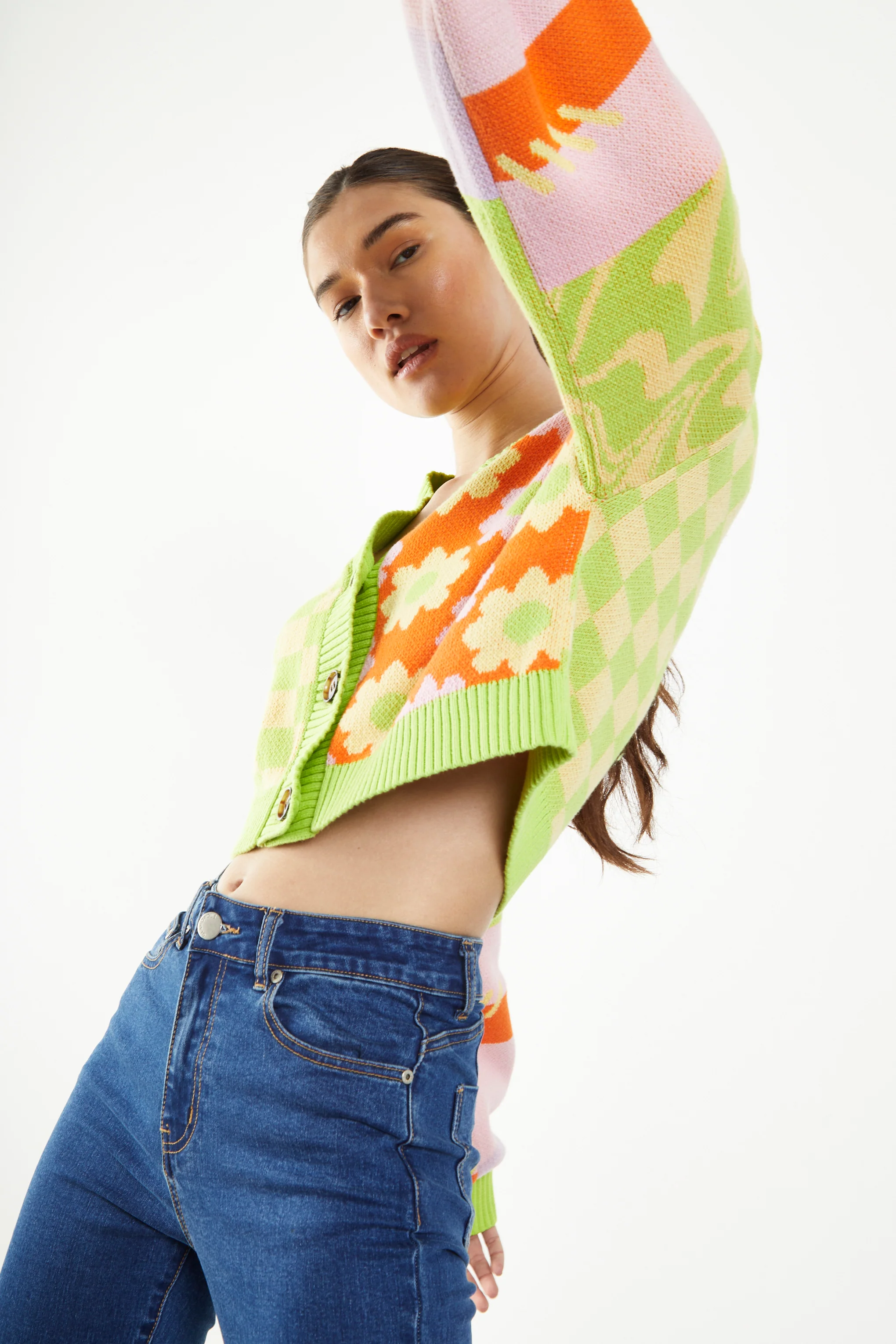 Glamorous Green Orange Multi Knit Cardigan - Image 3
