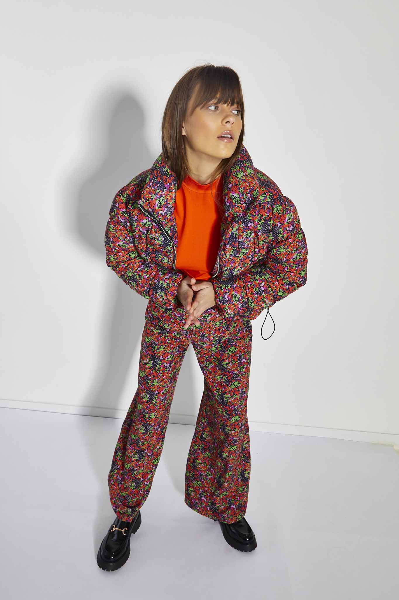 Glamorous Care Purple Orange Ditsy Padded Puffer Coat - Image 4