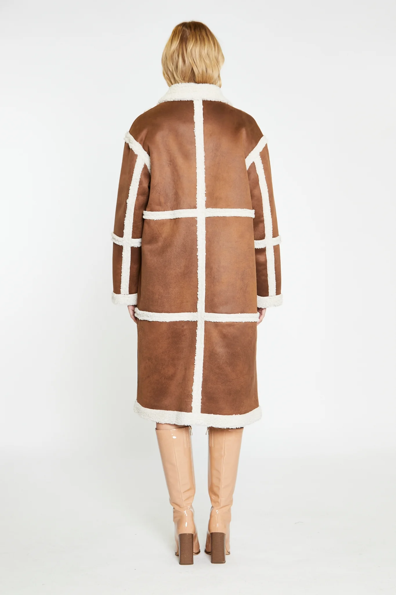 Tan-Cream Shearling Midi-Coat - Image 2