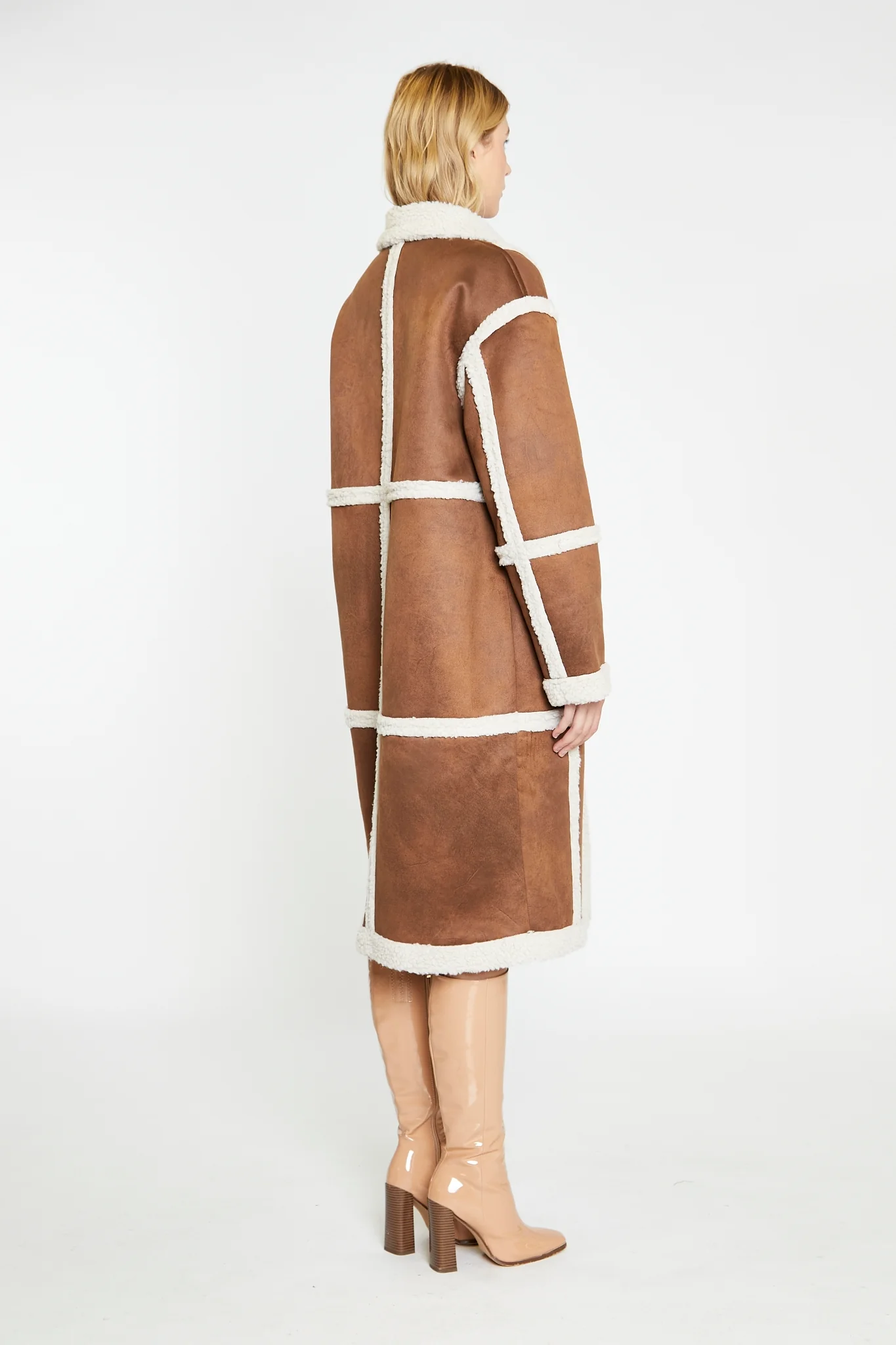 Tan-Cream Shearling Midi-Coat - Image 4