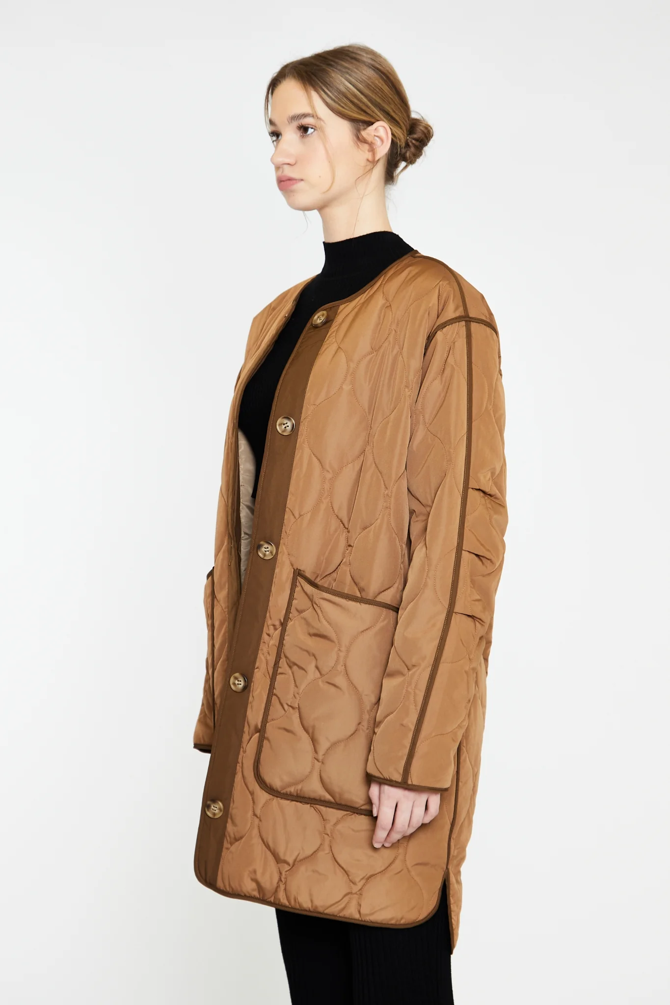 Brown Dark-Brown Quilted Coat - Image 4