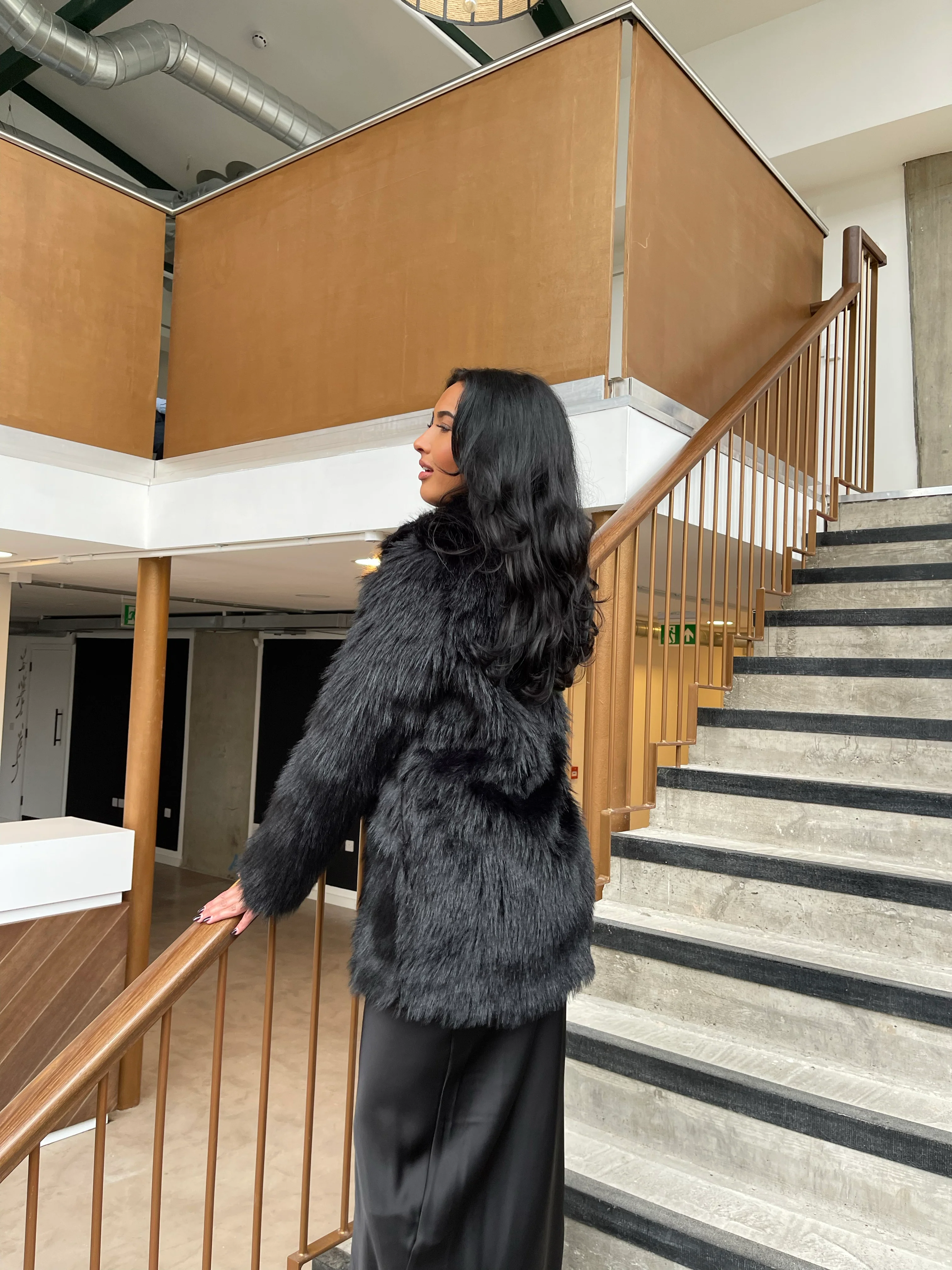 Black Faux-Fur Coat - Image 3