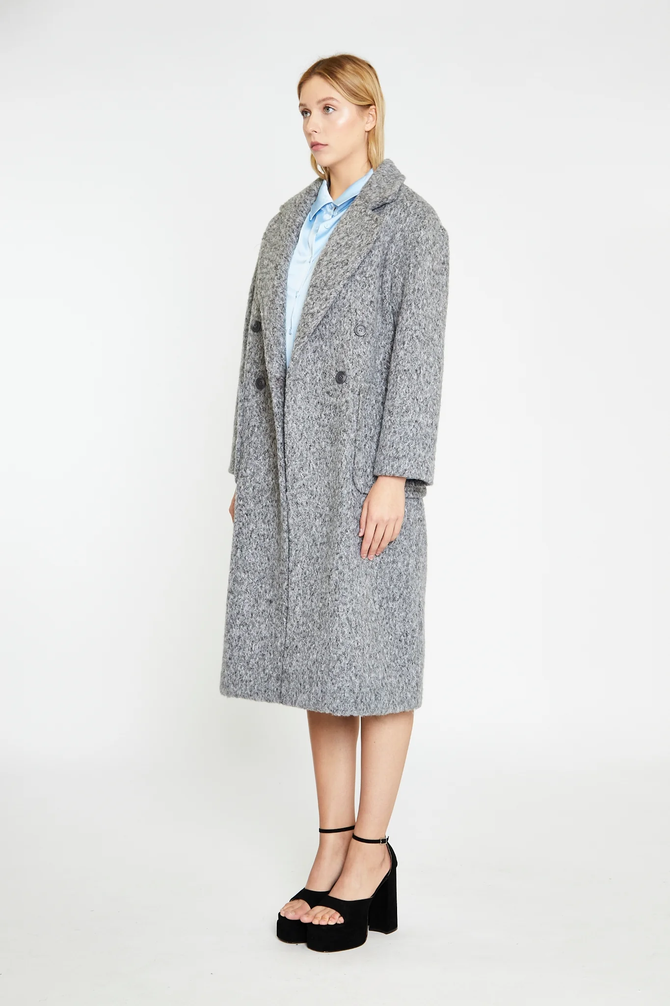 Grey Marl Lapel Collar Midi-Coat - Image 3