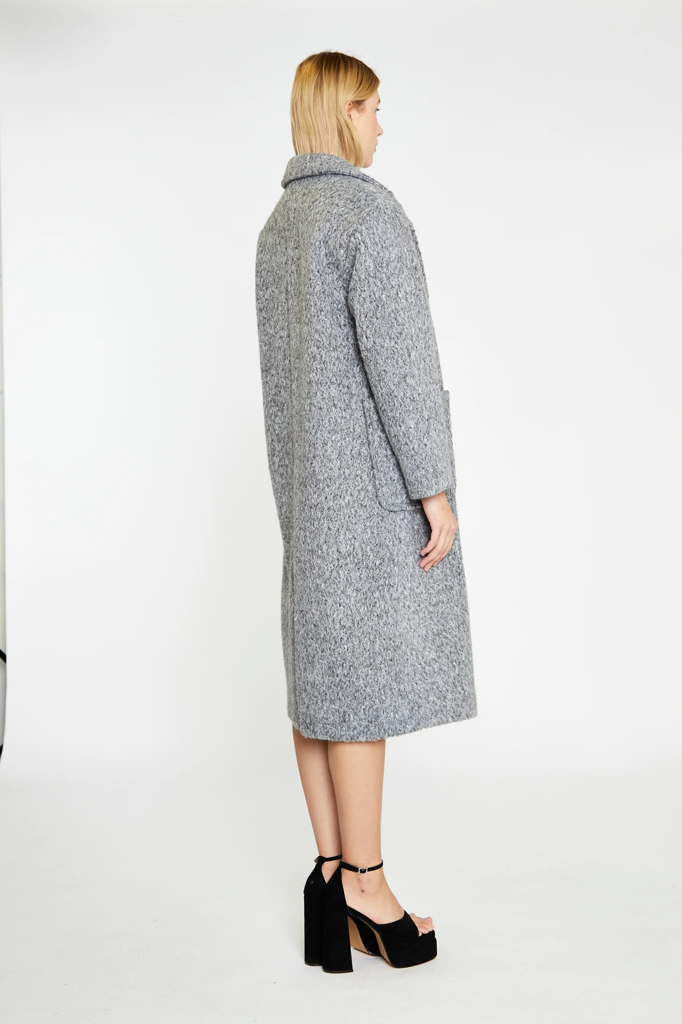 Grey Marl Lapel Collar Midi-Coat - Image 4
